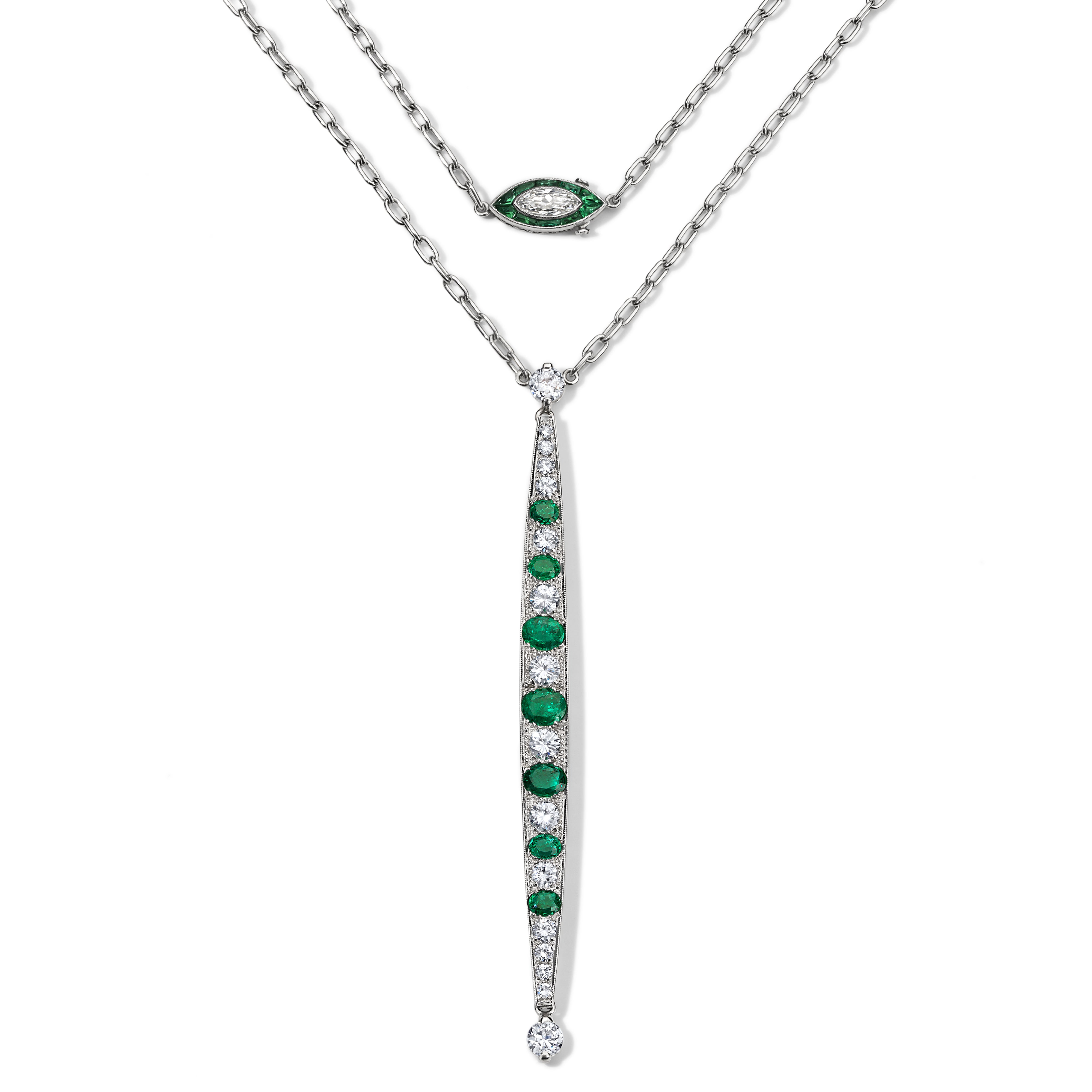 Emerald and Diamond Double Wrap Bar Sautoir