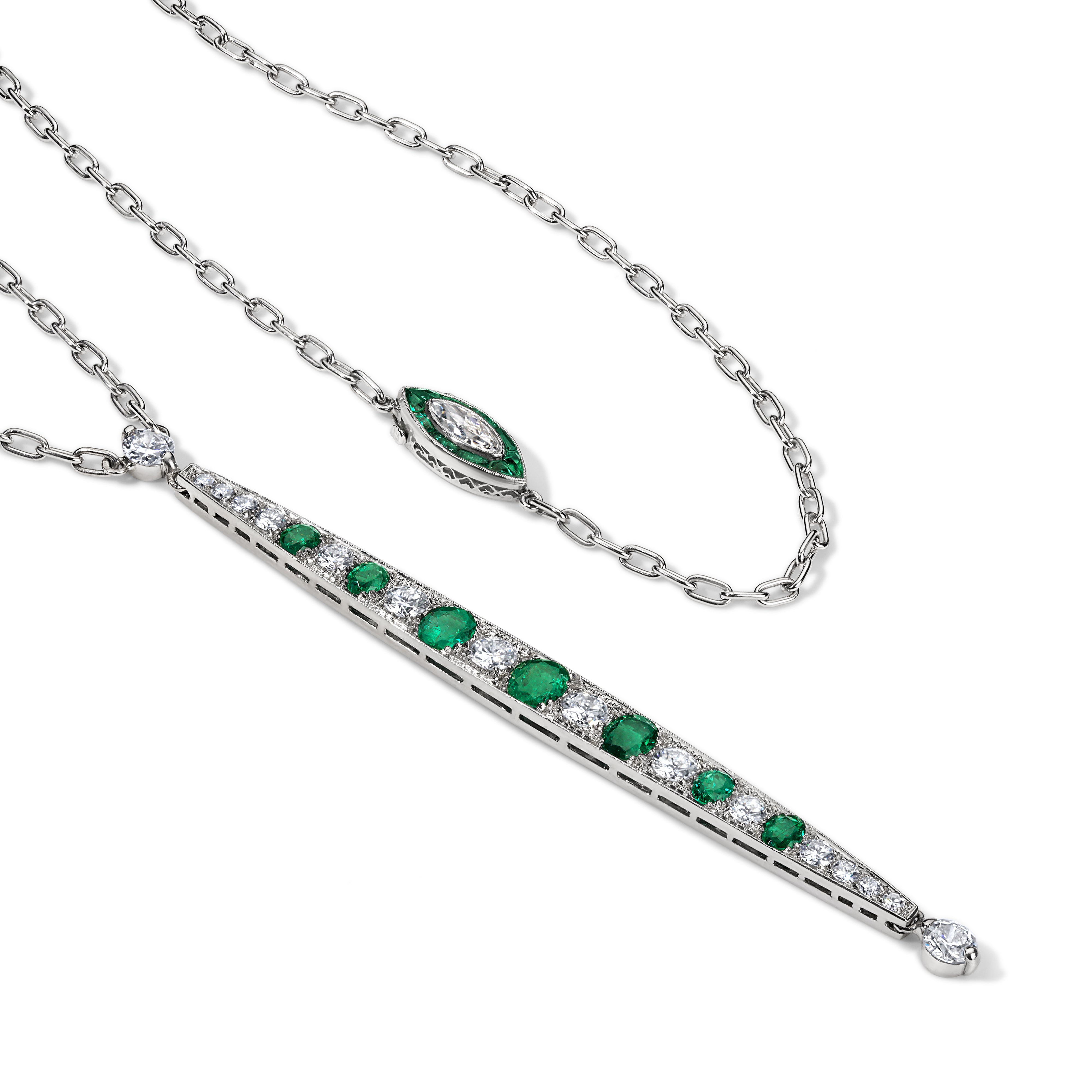 Emerald and Diamond Double Wrap Bar Sautoir