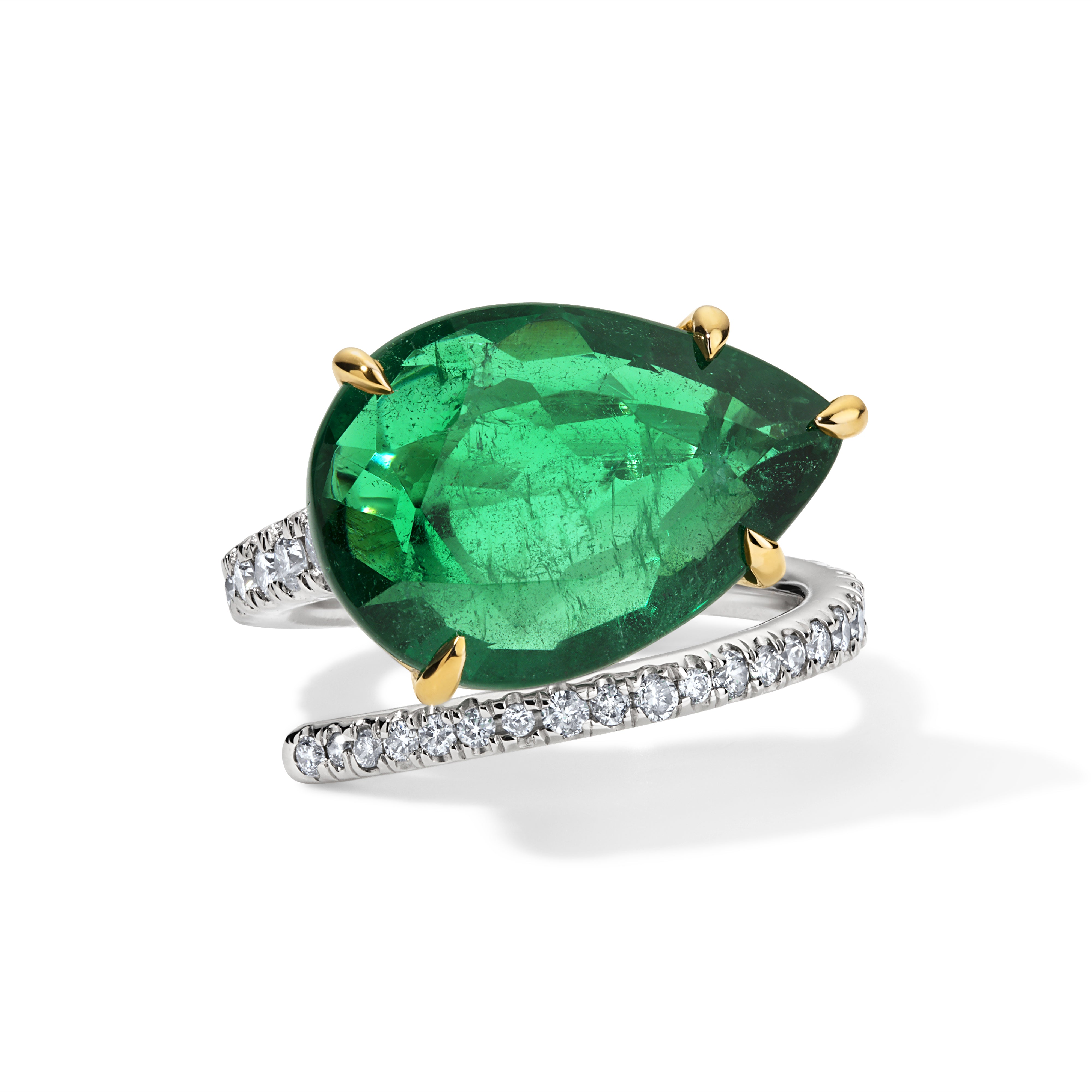 Emerald and Diamond Orbit Ring