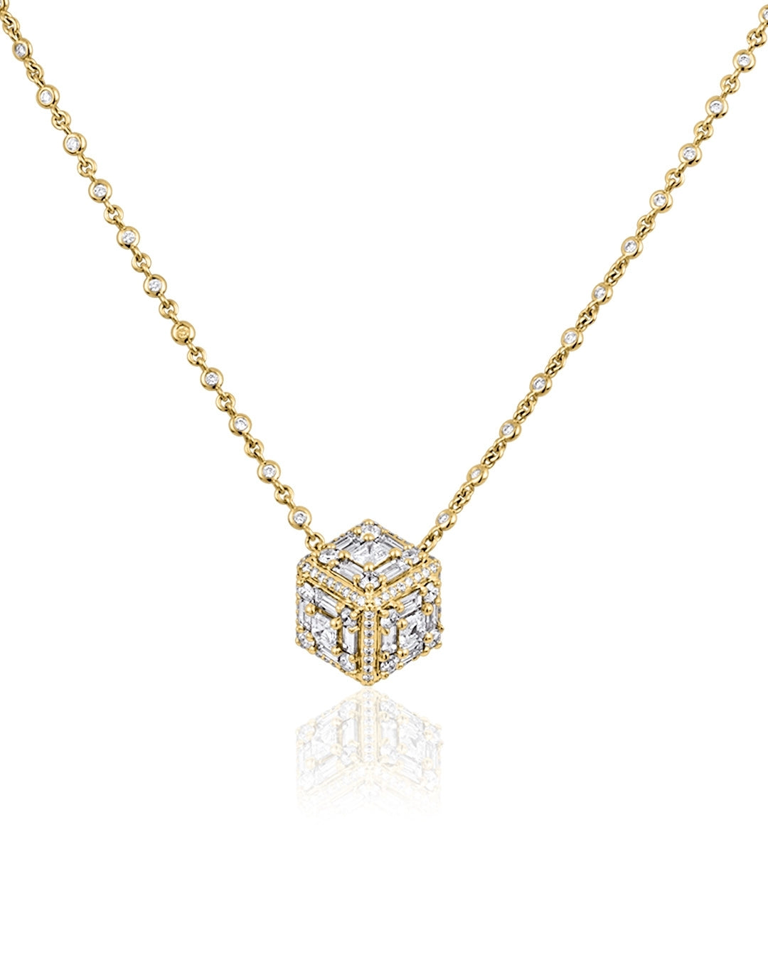 Clarity 3 Dimensional Halo Cube Necklace