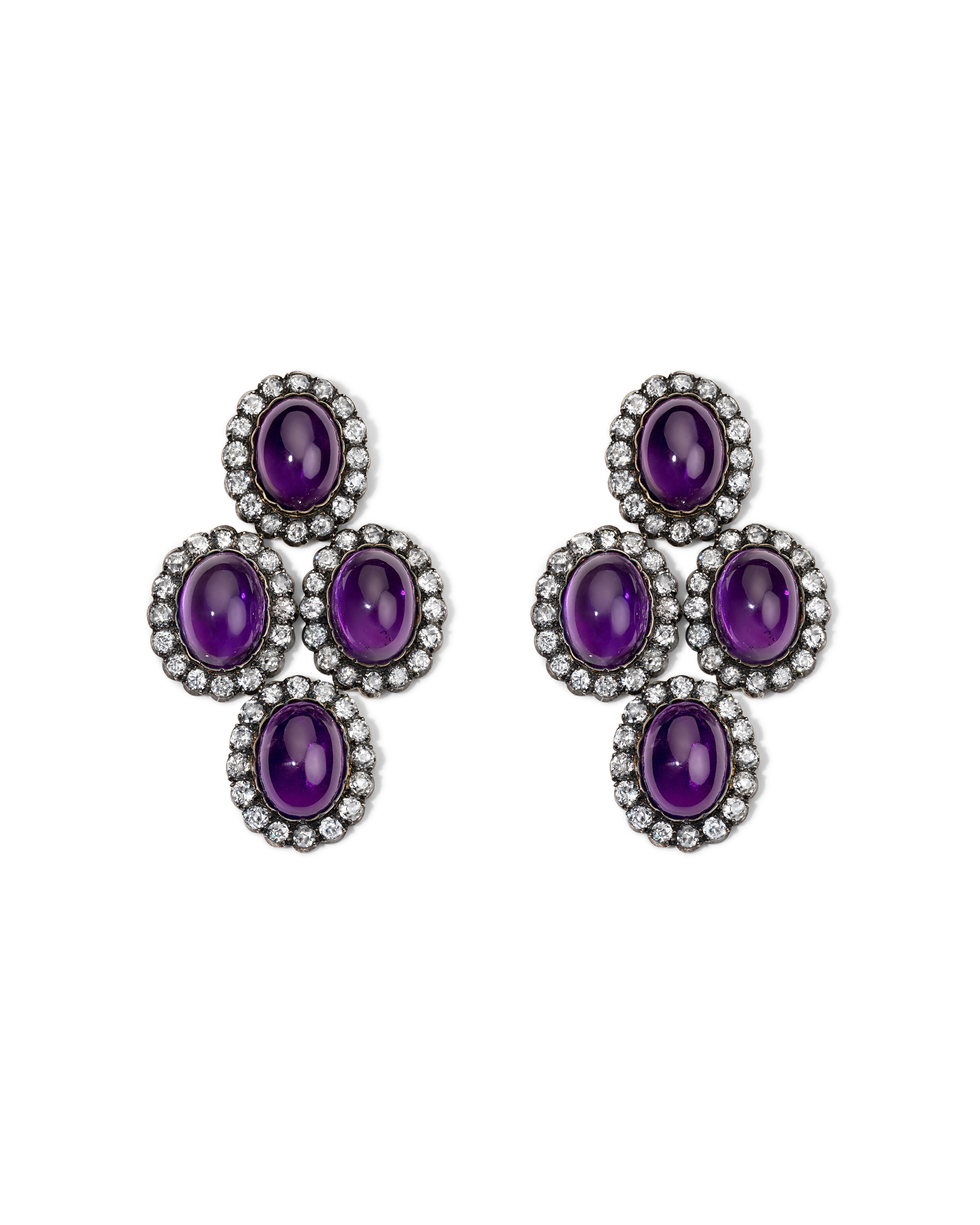 Amethyst and Old Mine Diamond Girandole Earrings