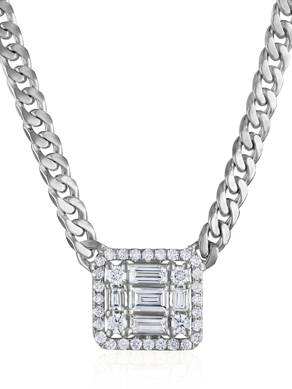 Clarity Halo Wide Link Cube Necklace