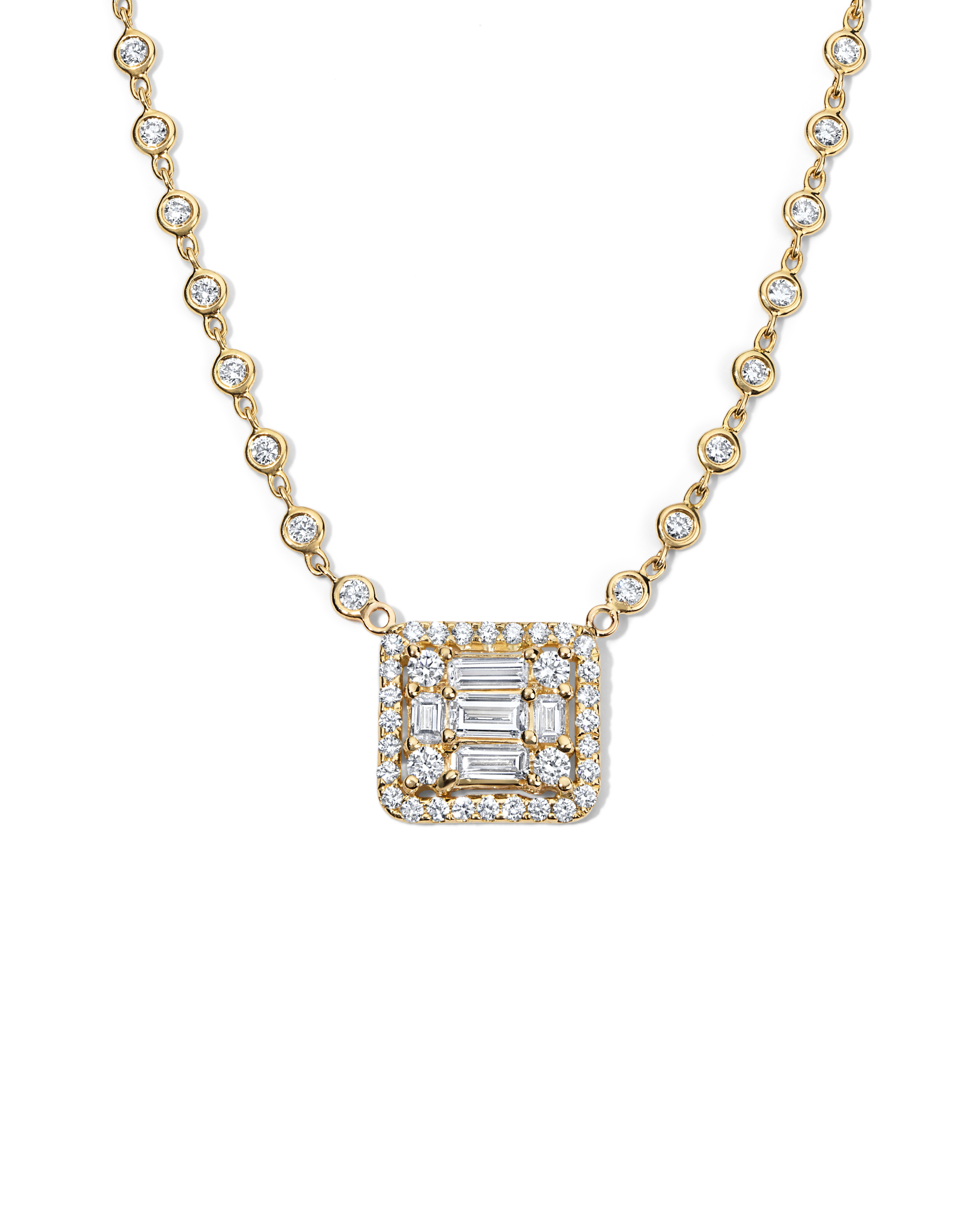 Clarity All Diamond Halo Cube Necklace