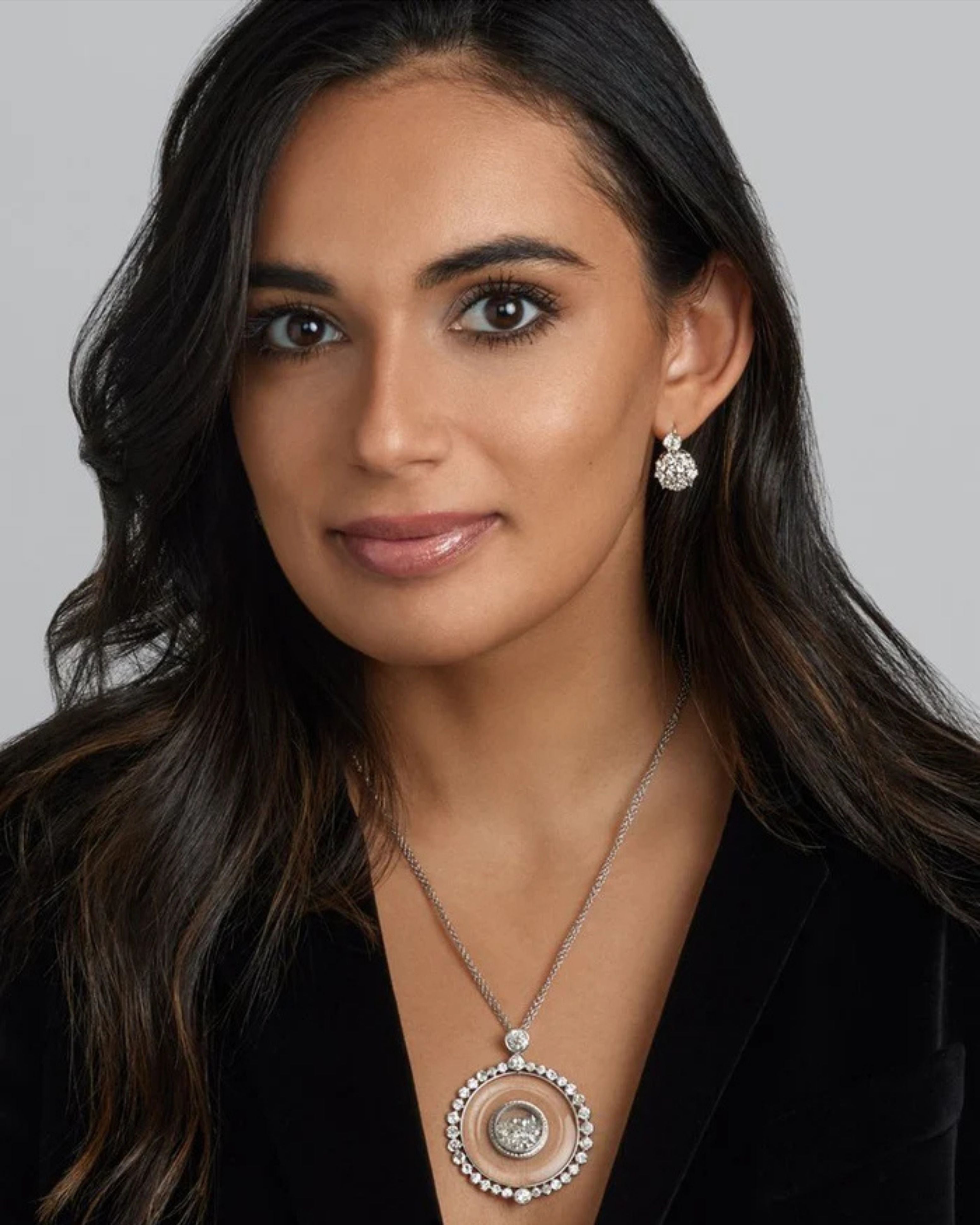 Diamond Crystal Shaker Medallion Pendant Necklace