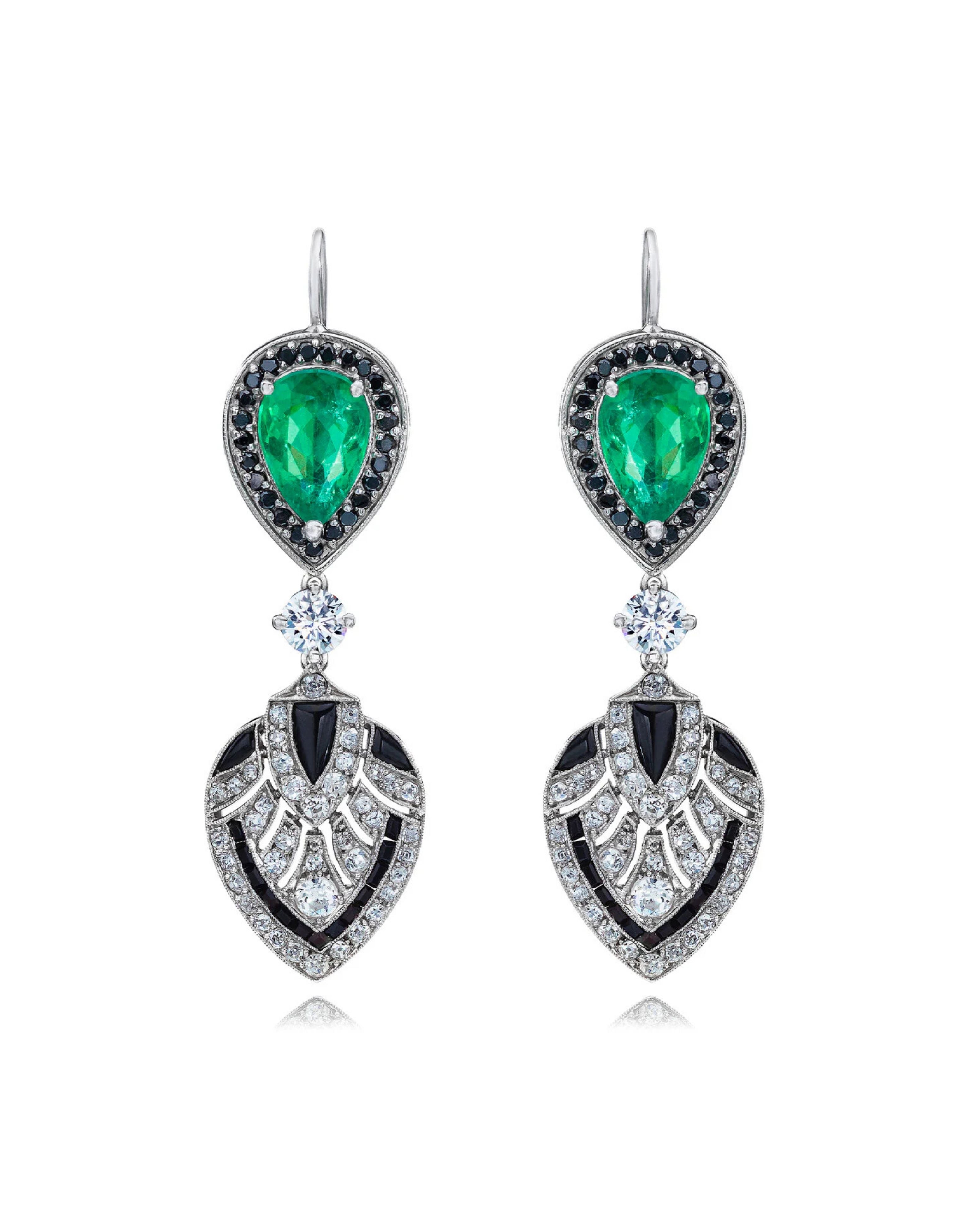 Emerald Diamond Spade Dangle Earrings