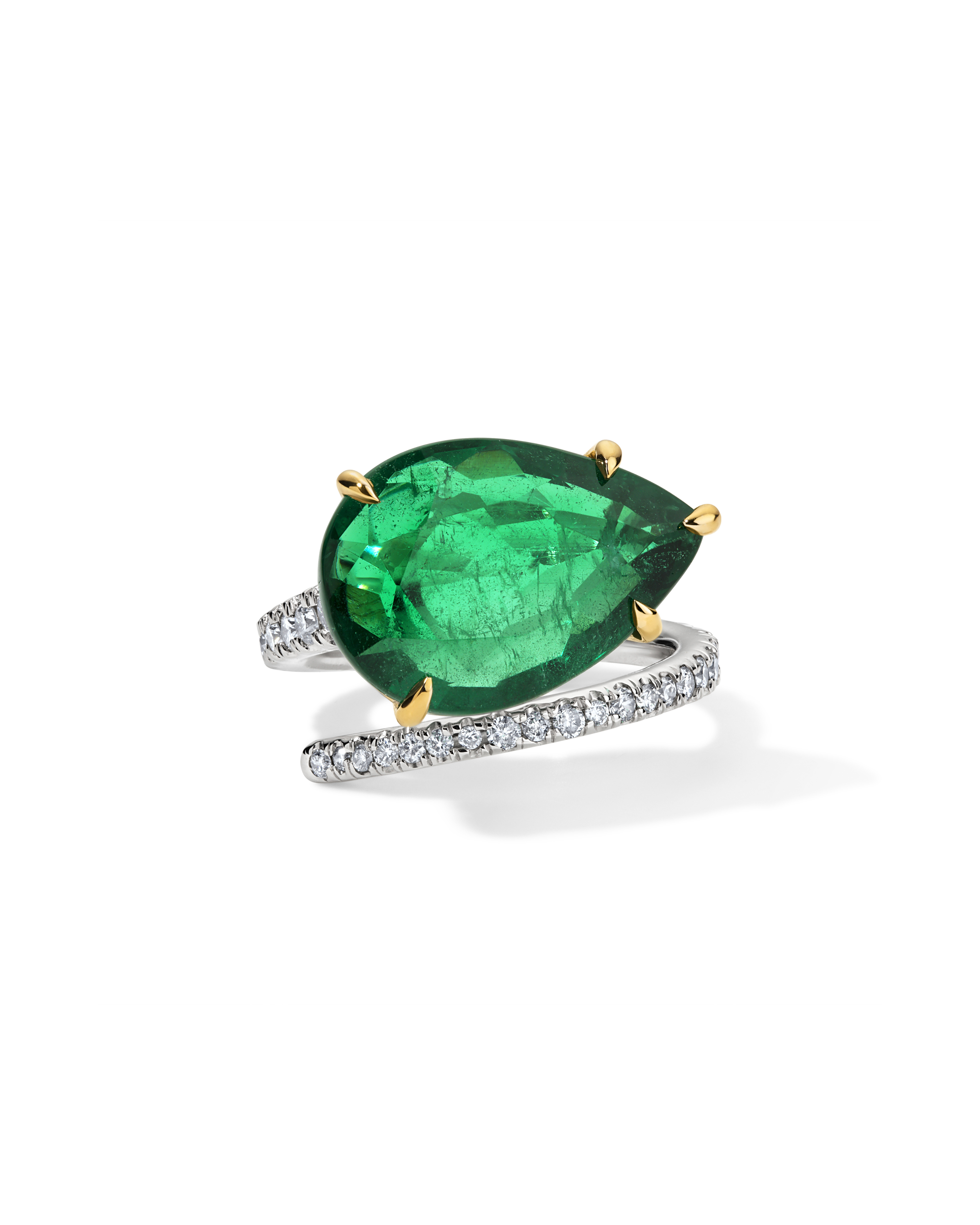 Emerald and Diamond Single Spiral Ring