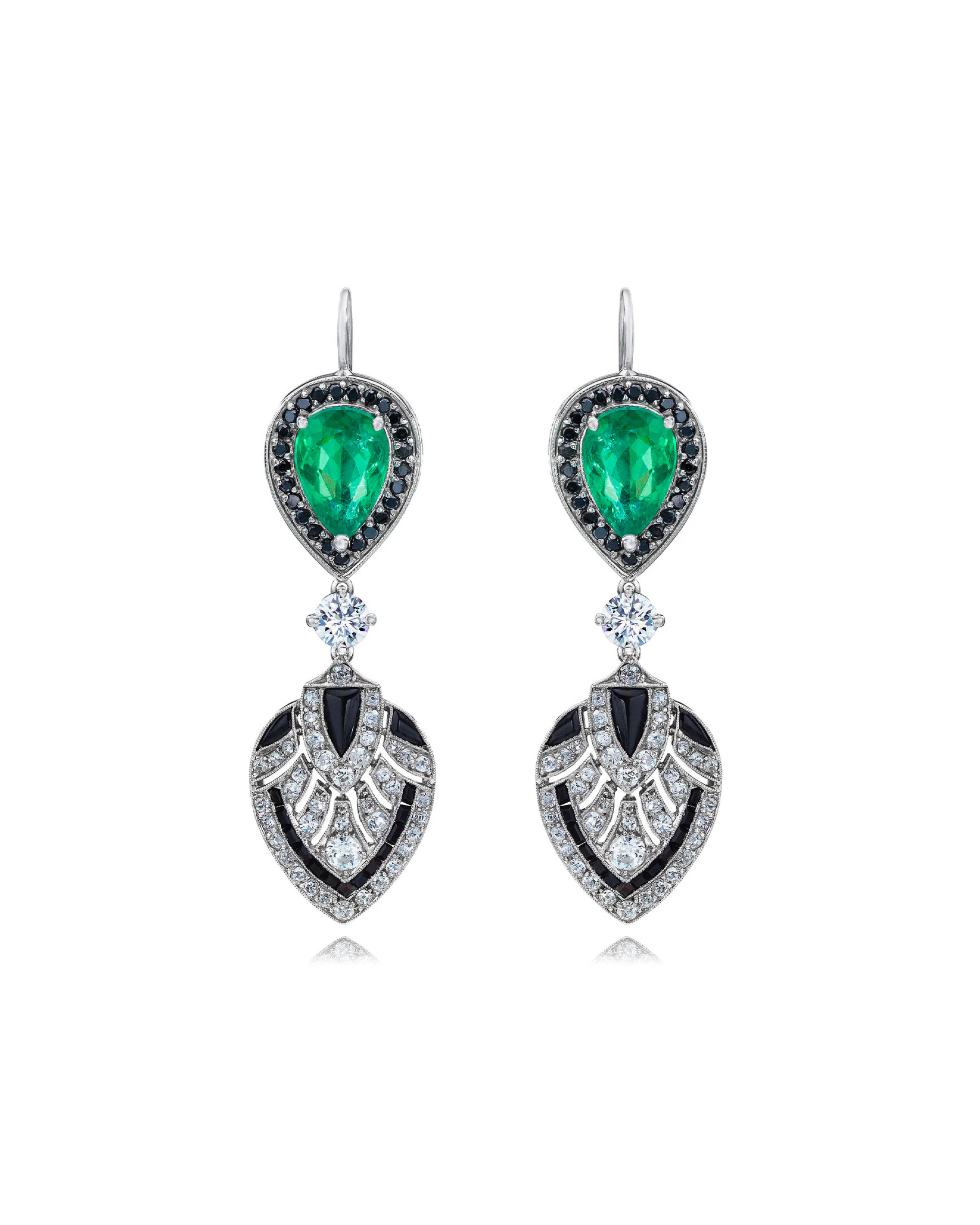 Emerald Diamond Spade Dangle Earrings