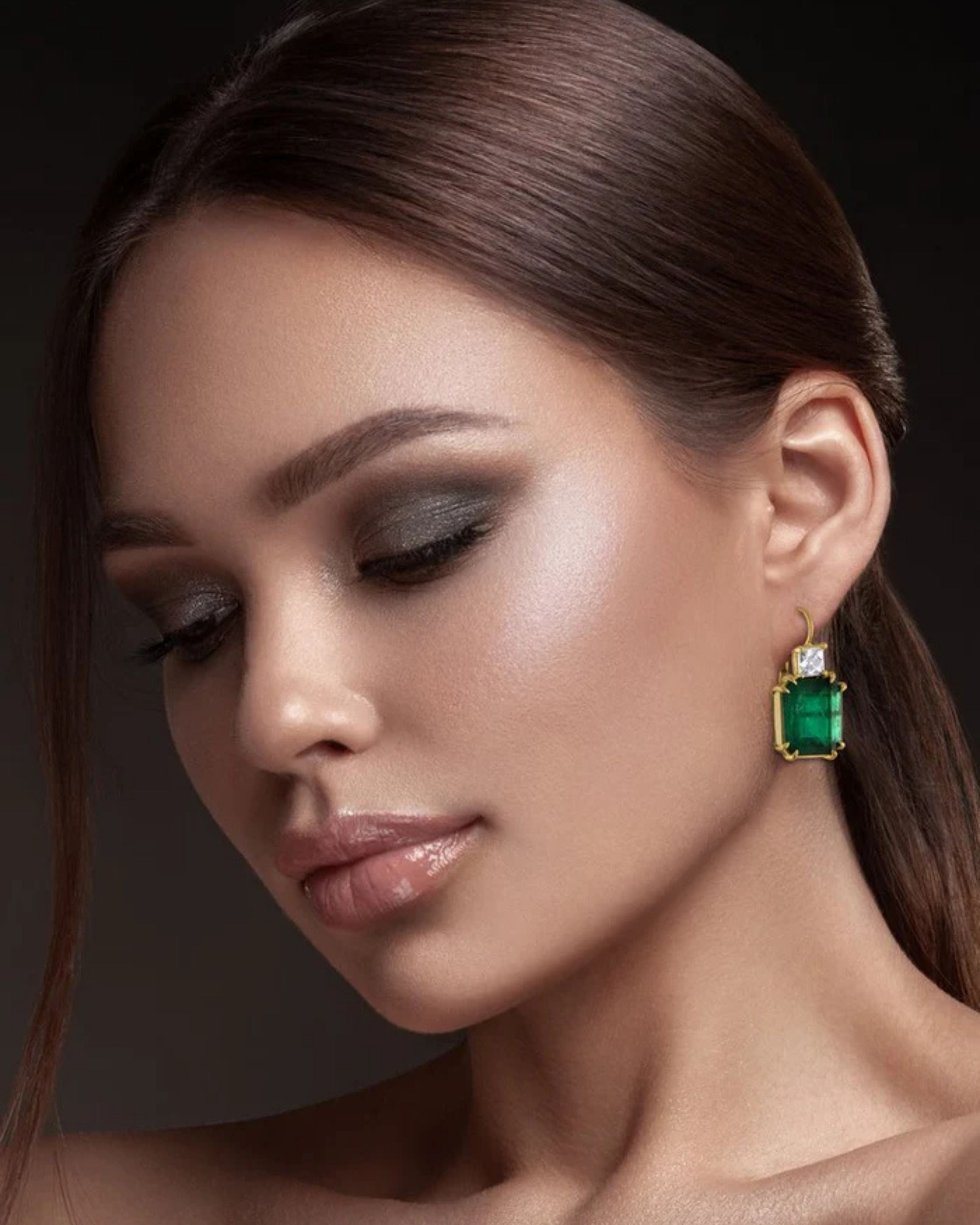 Emerald & French Cut Diamond Sheri Earrings