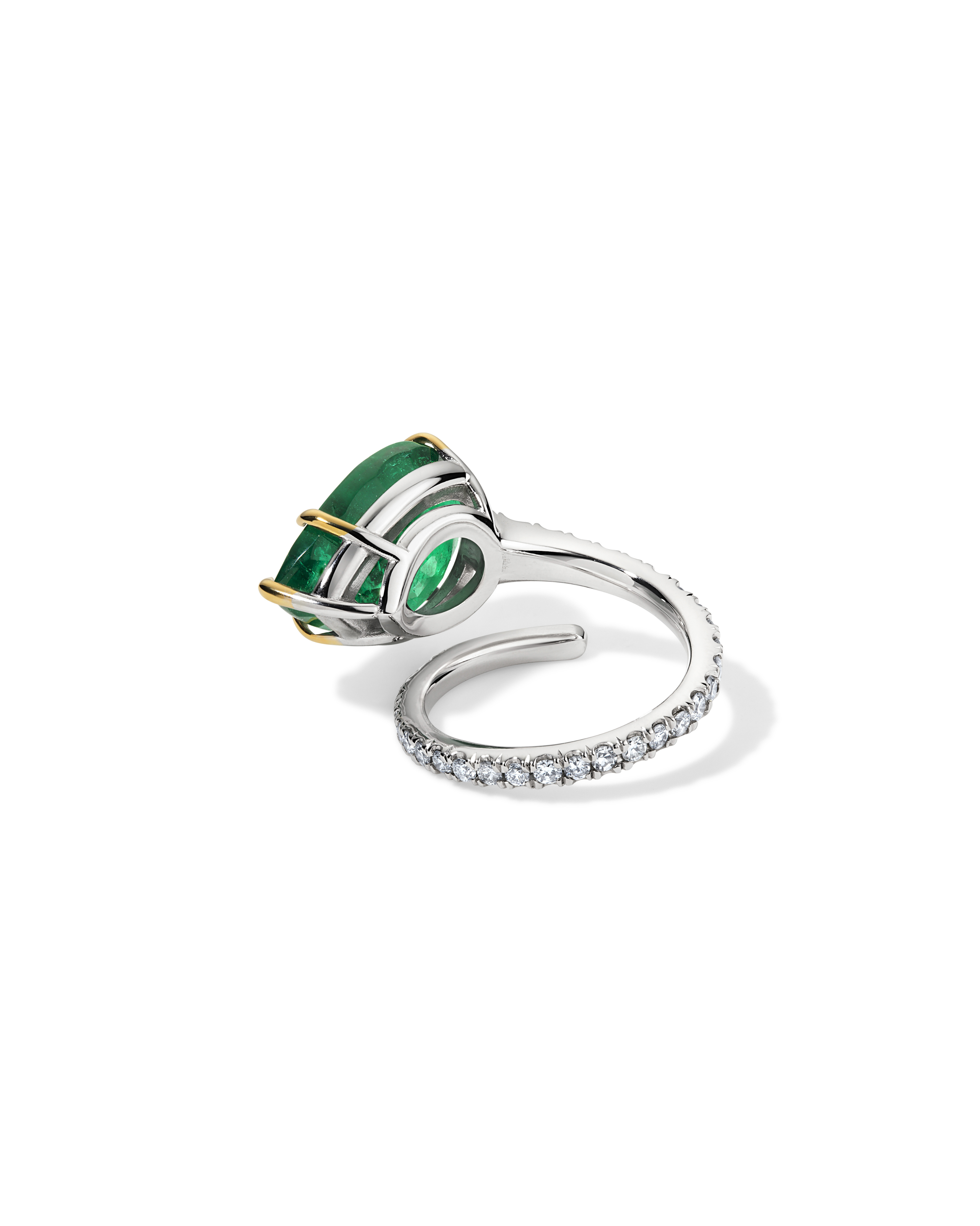 Emerald and Diamond Single Spiral Ring