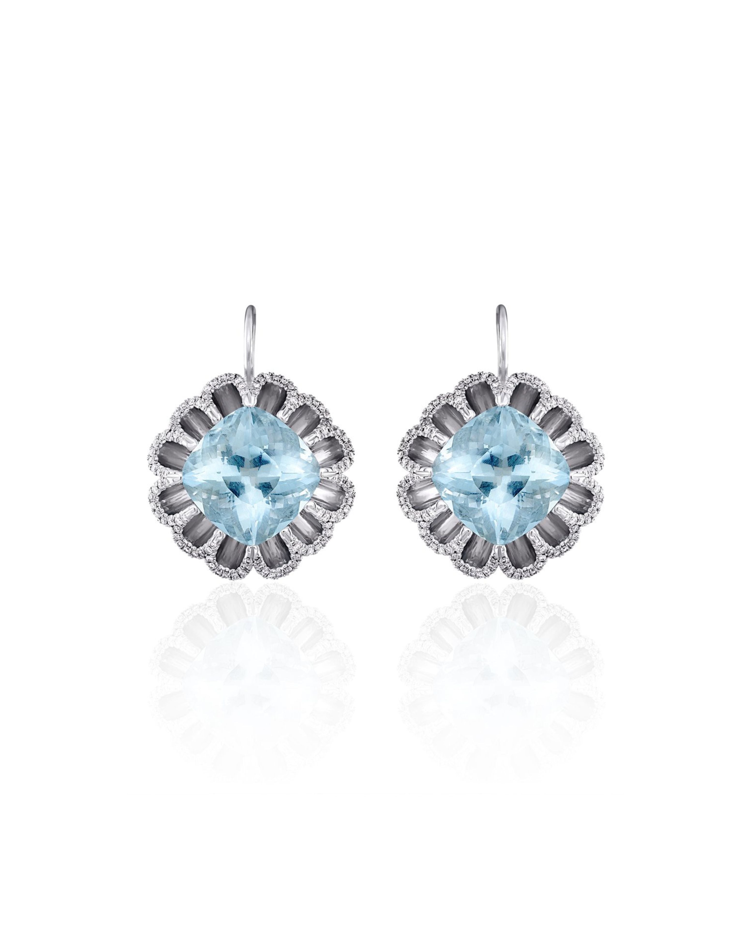 Floating Aquamarine and Diamond Drop Earrings