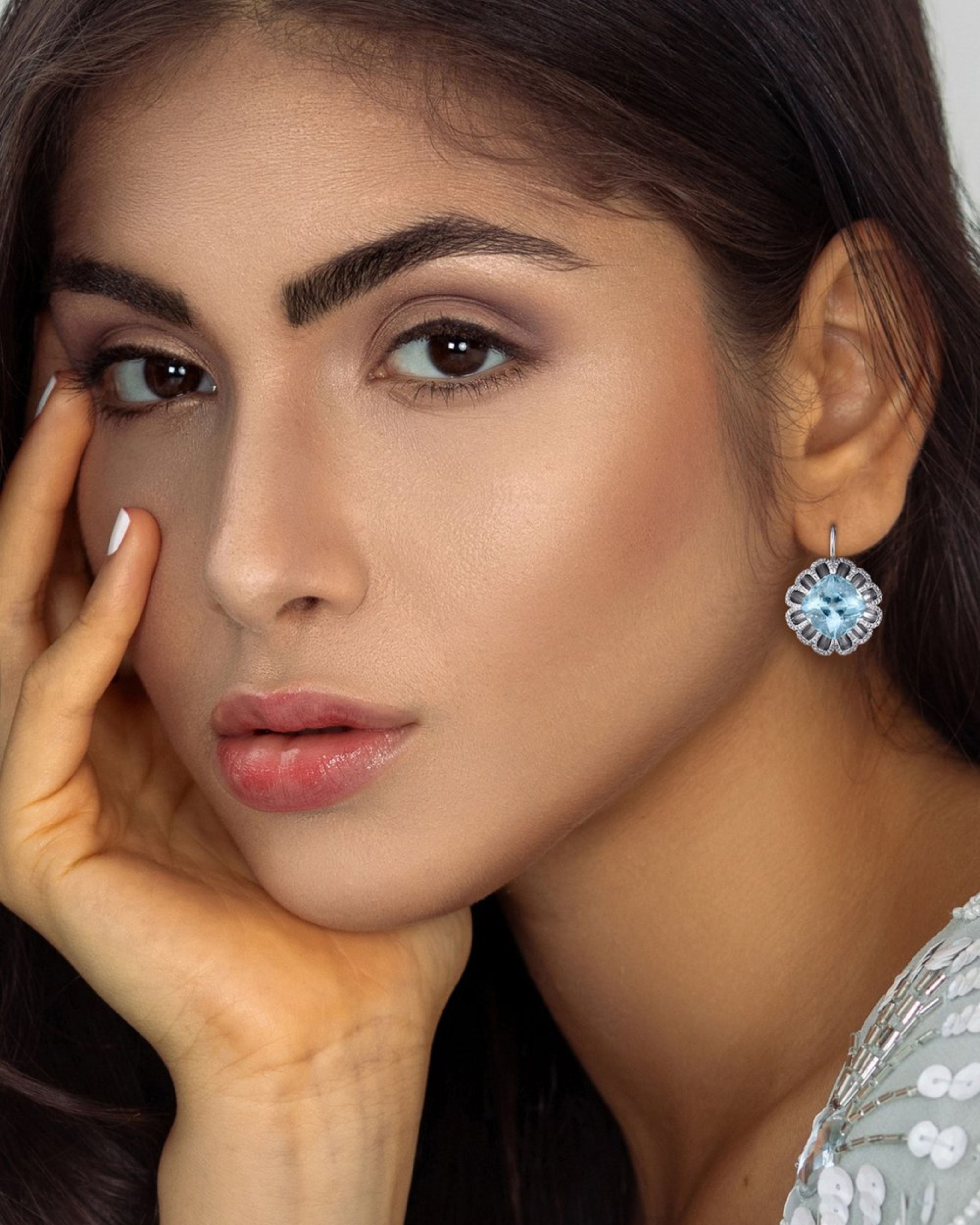 Floating Aquamarine and Diamond Drop Earrings