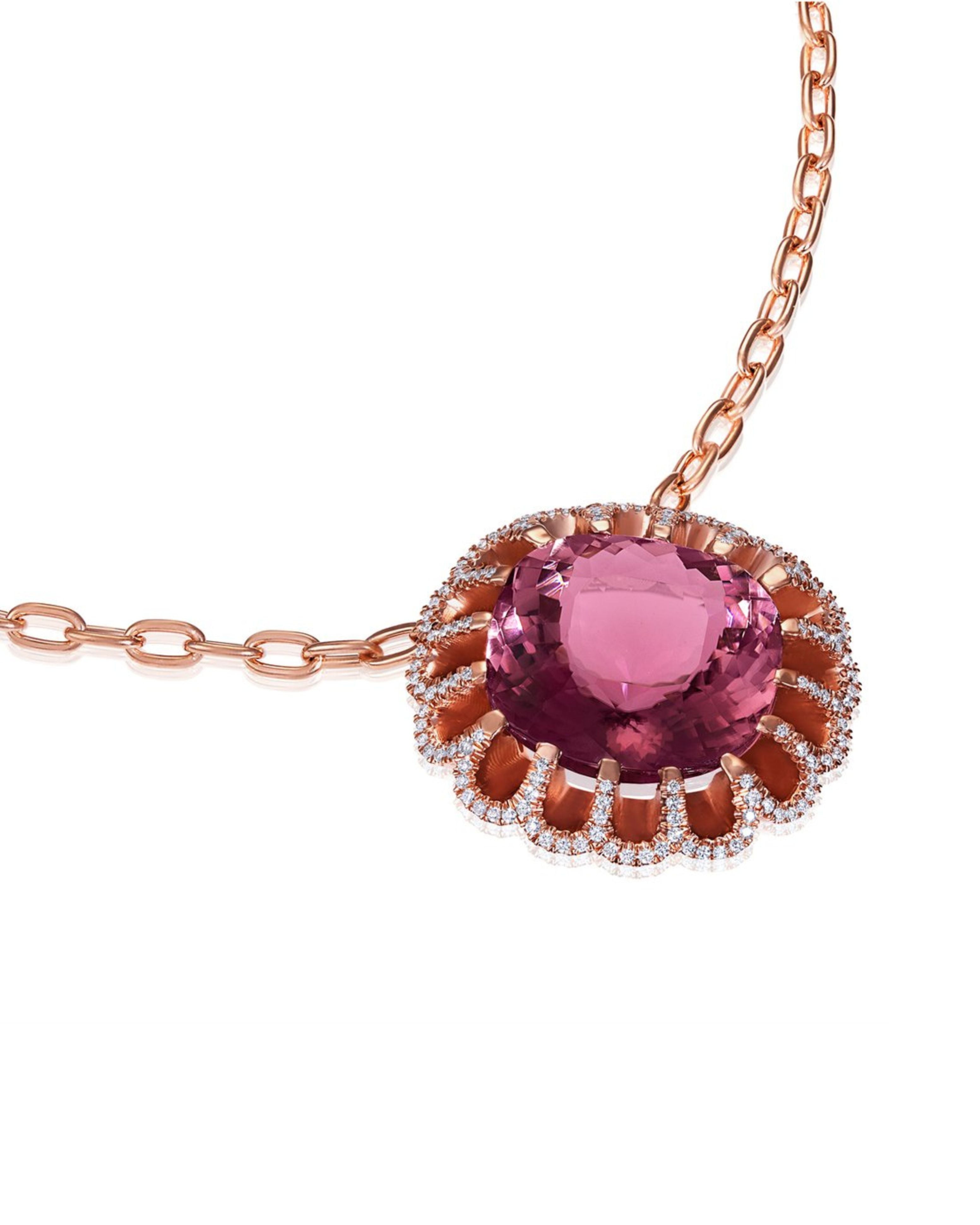 Floating Pink Tourmaline and Diamond Necklace