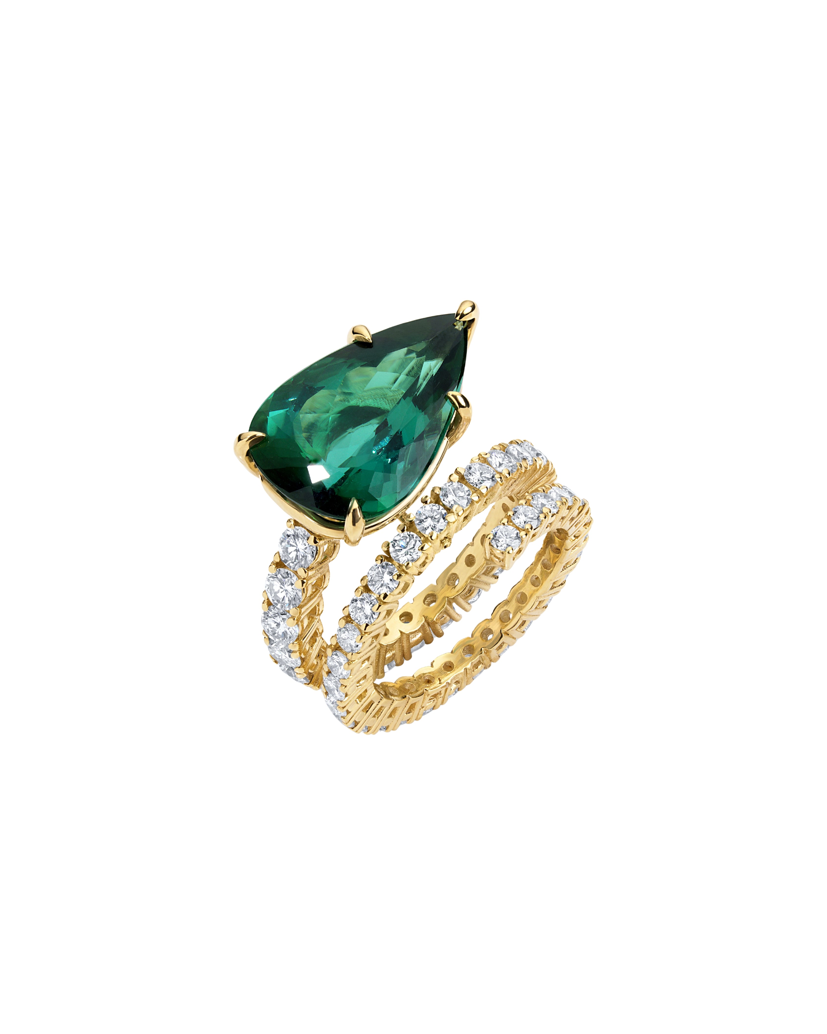 Green Tourmaline and Diamond Spiral Ring