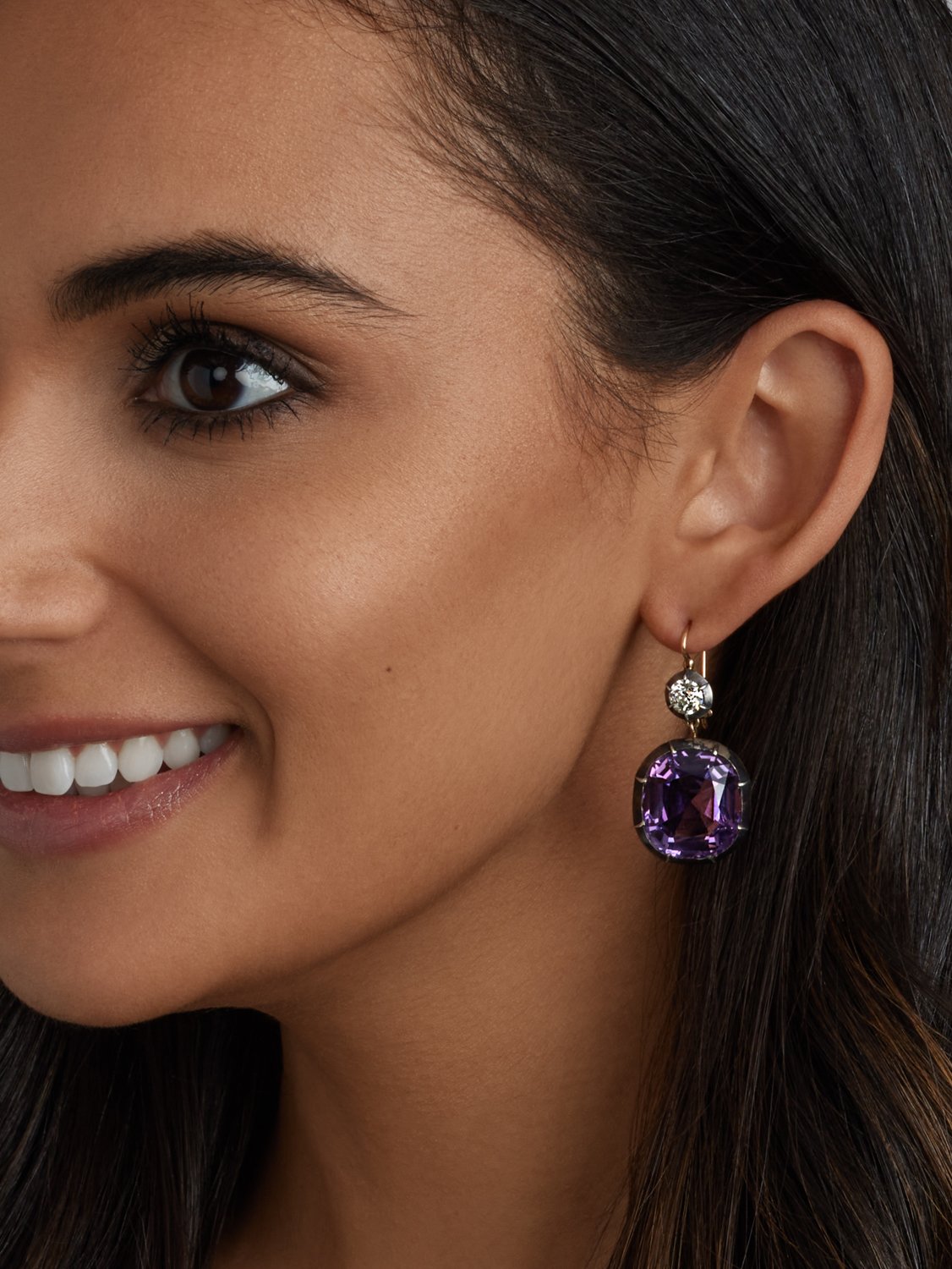 Imperial Amethyst Diamond Drop Earrings