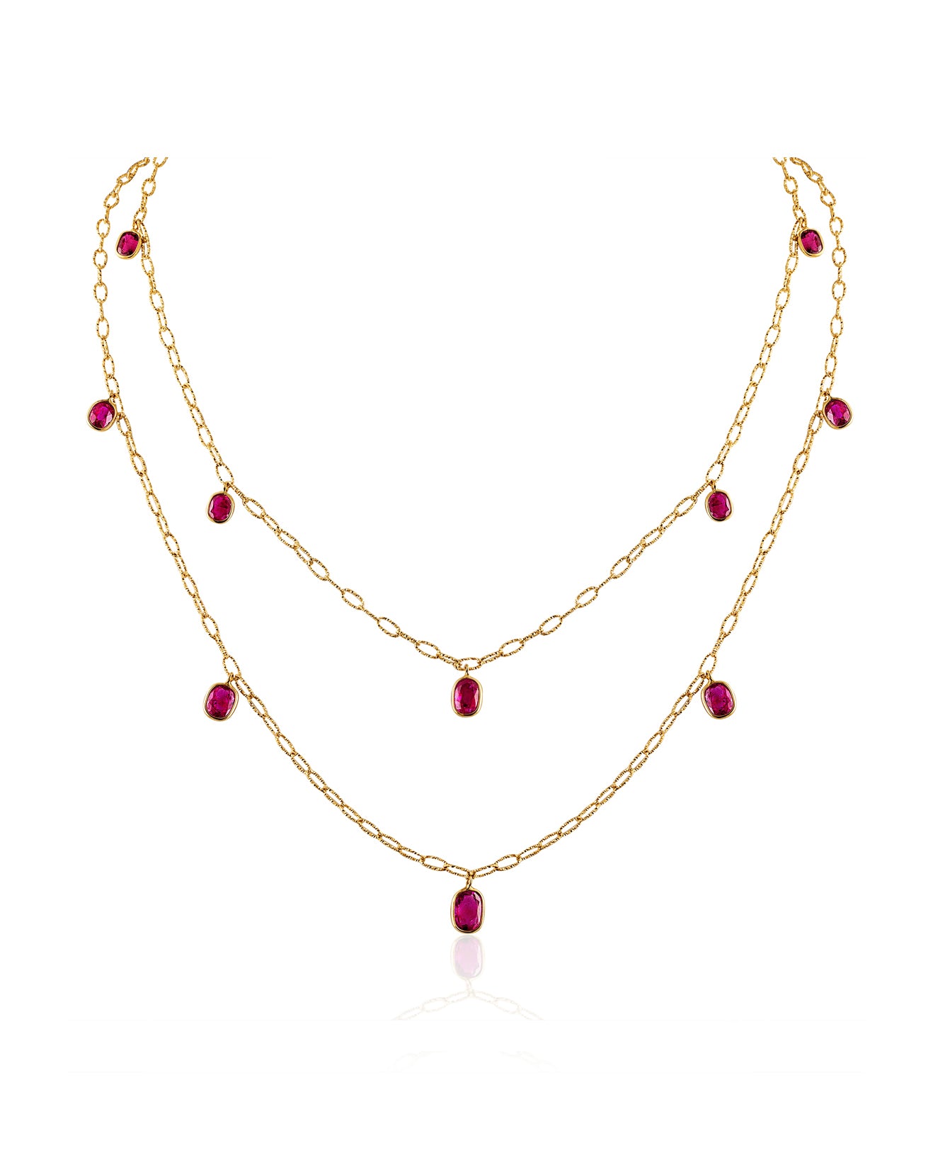 Ruby 5 Drop Tinsel Chain Necklace - 18 inch