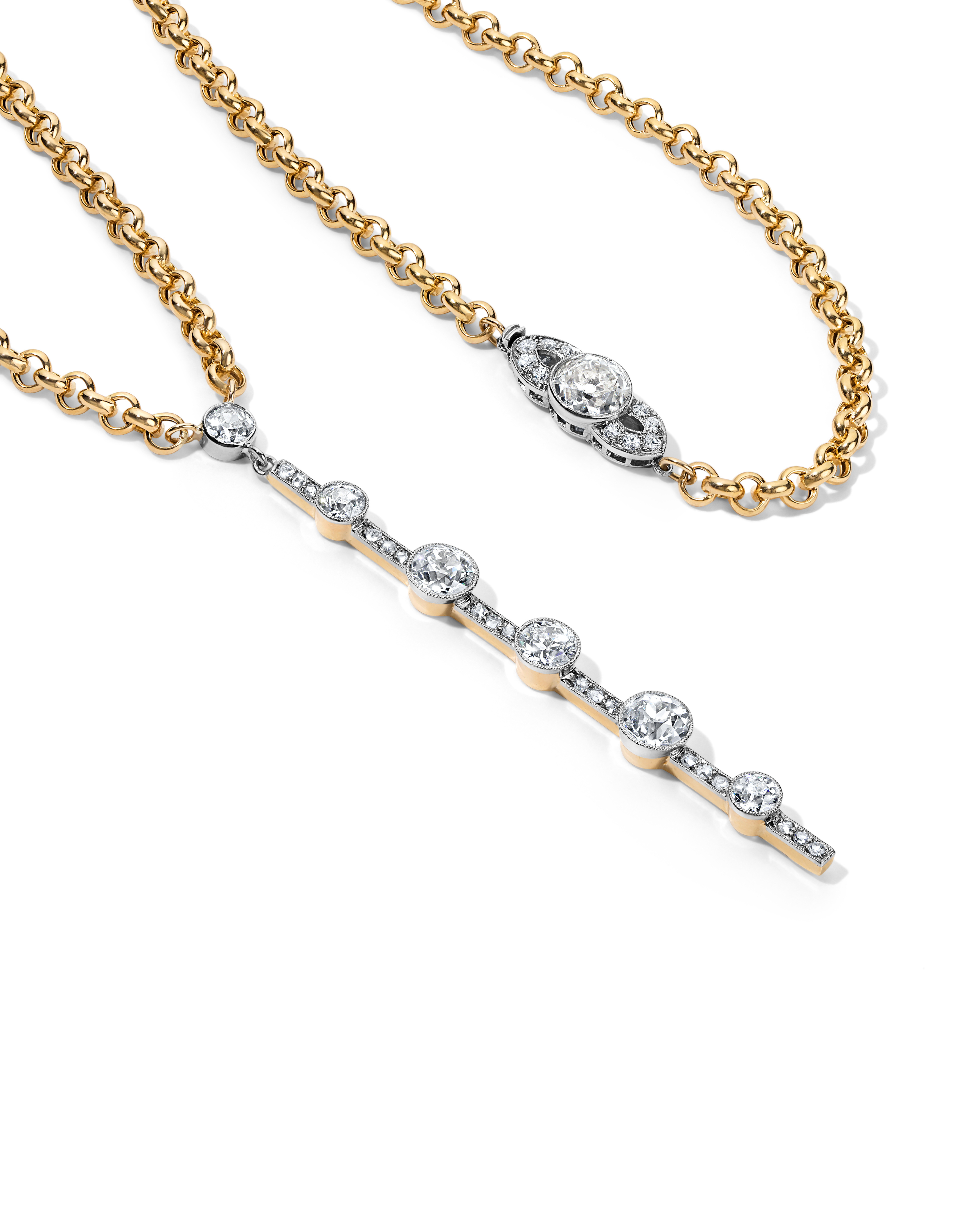 OLD EUROPEAN CUT DIAMOND DOUBLE WRAP SAUTOIR BAR NECKLACE