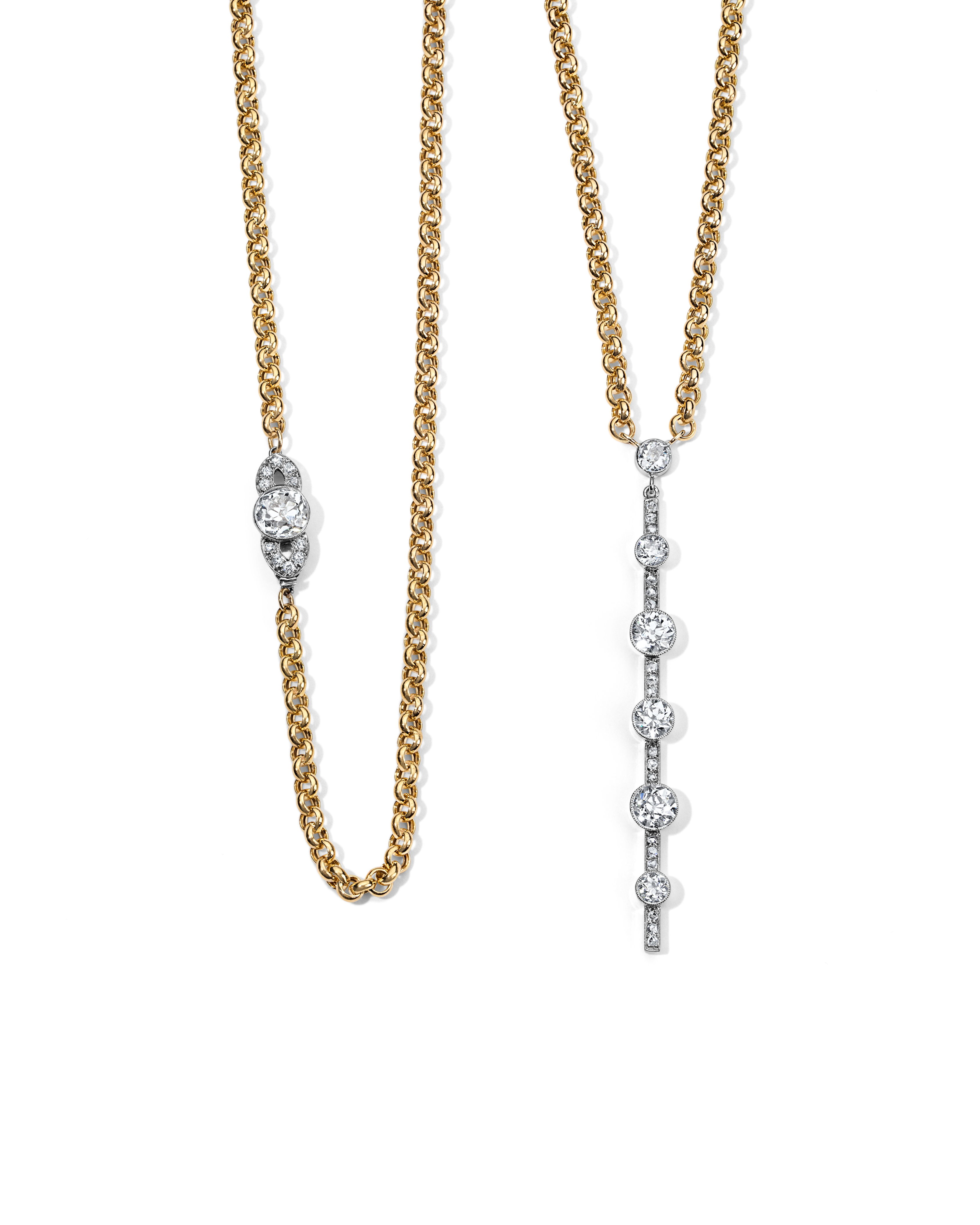 OLD EUROPEAN CUT DIAMOND DOUBLE WRAP SAUTOIR BAR NECKLACE