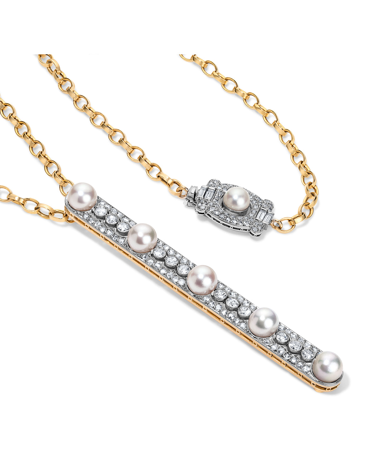 PEARL AND DIAMOND DOUBLE WRAP SAUTOIR BAR NECKLACE