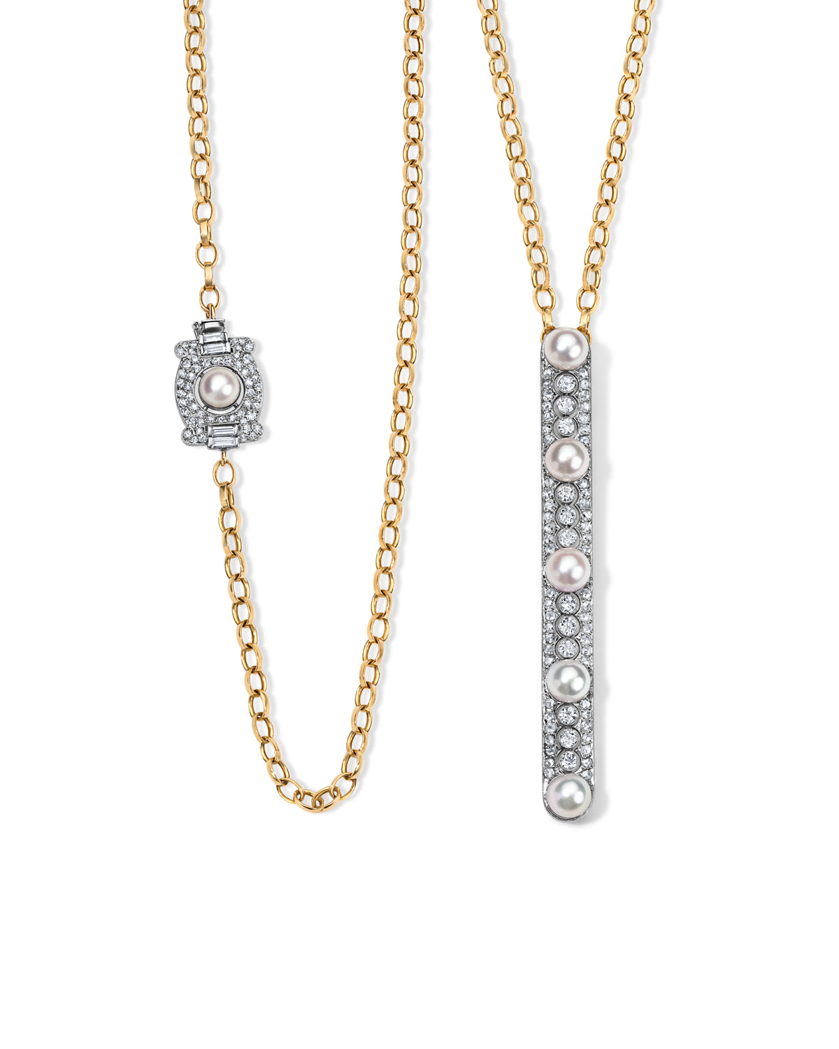 Pearl Diamond Bar Necklace