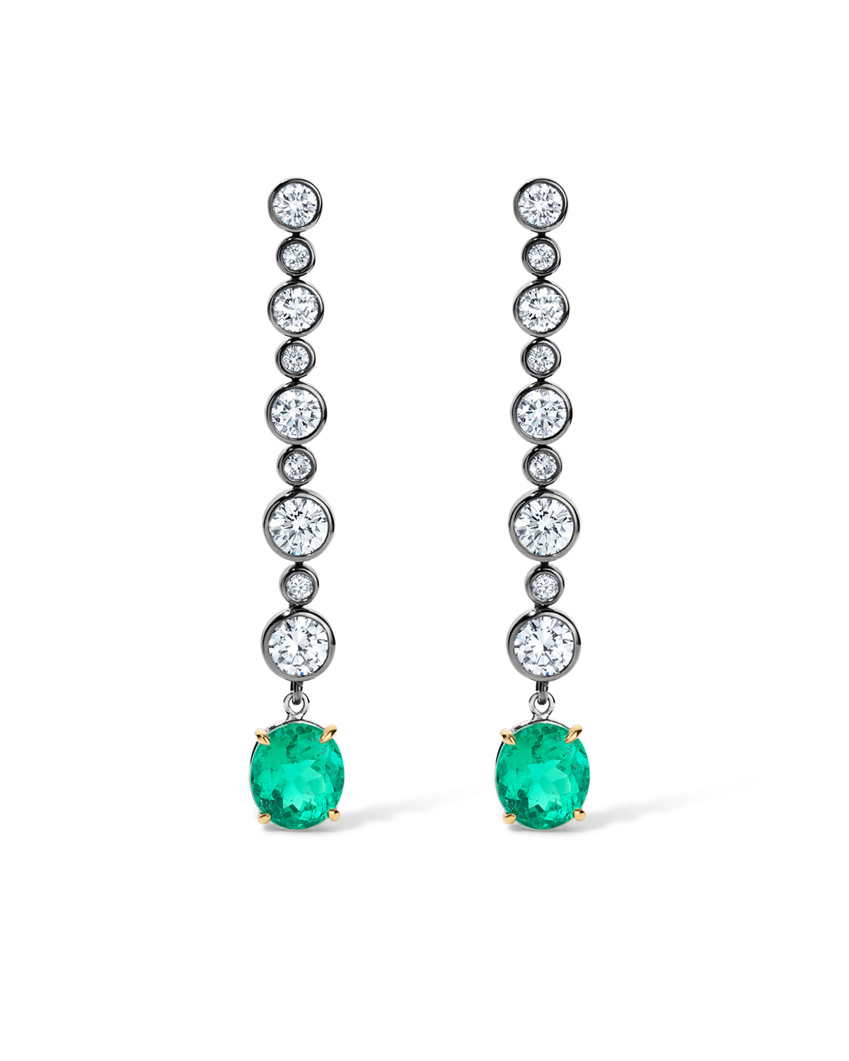 Colombian Emerald and Old European Diamond Detachable Line Earrings