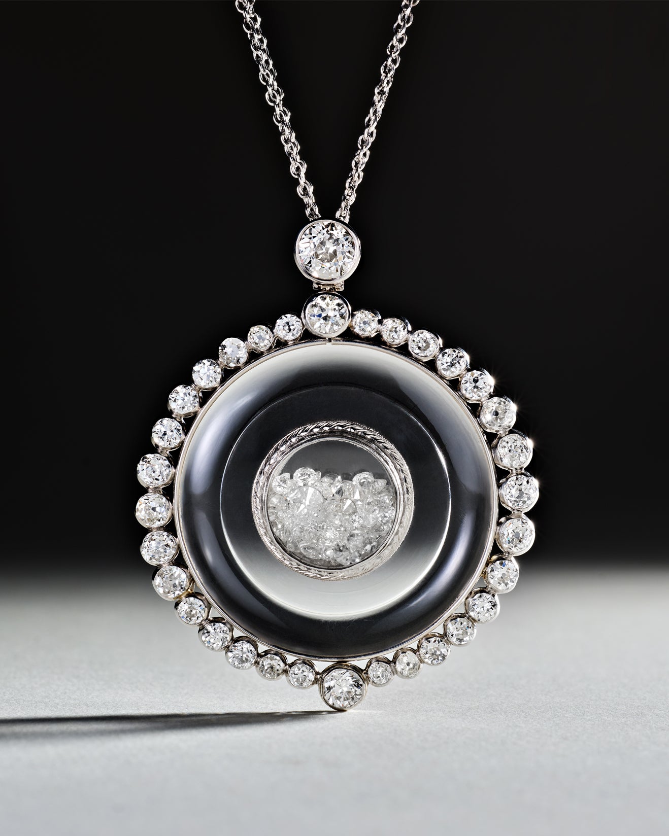 Diamond Crystal Shaker Medallion Pendant Necklace