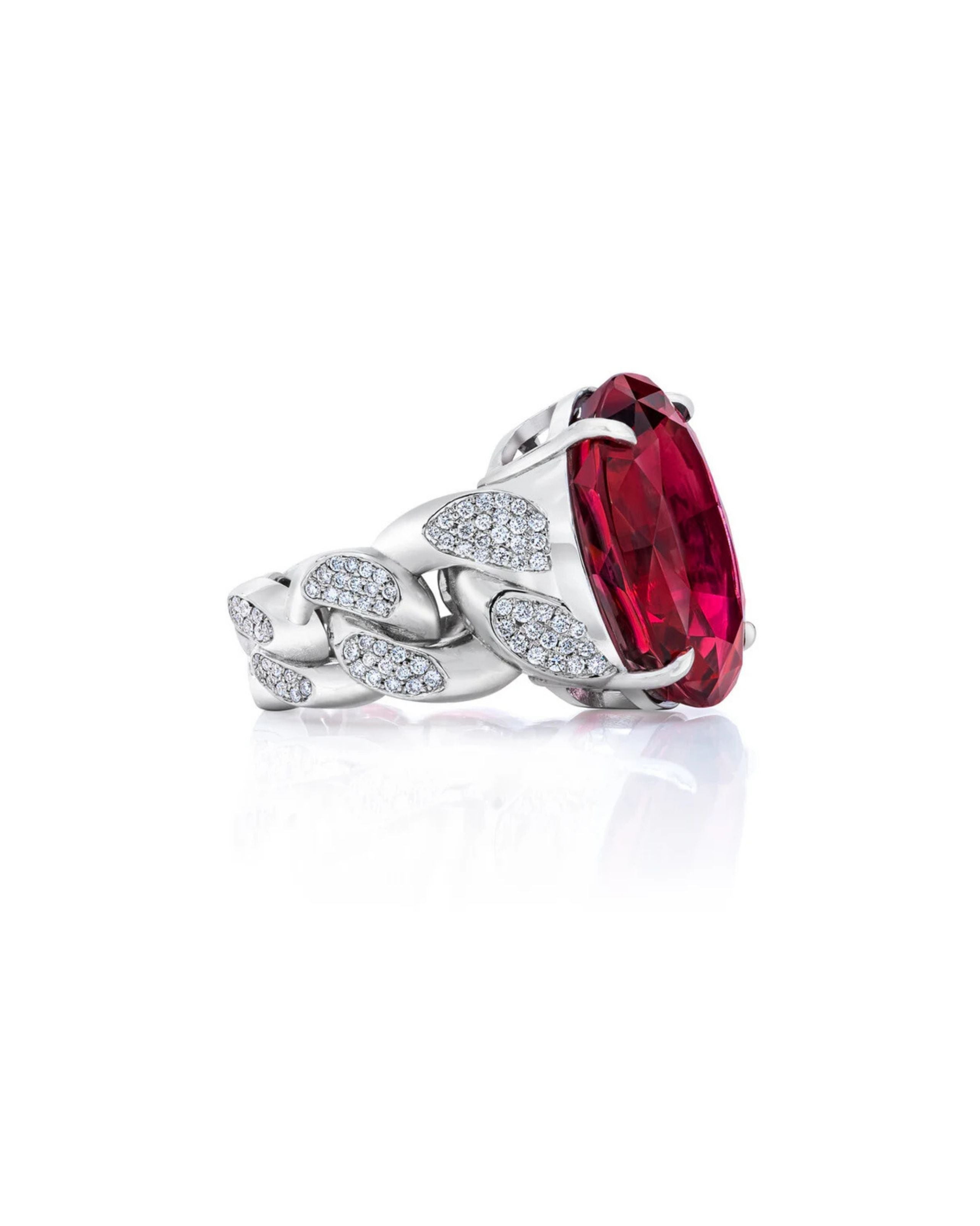 RUBELLITE AND DIAMOND LINK RING