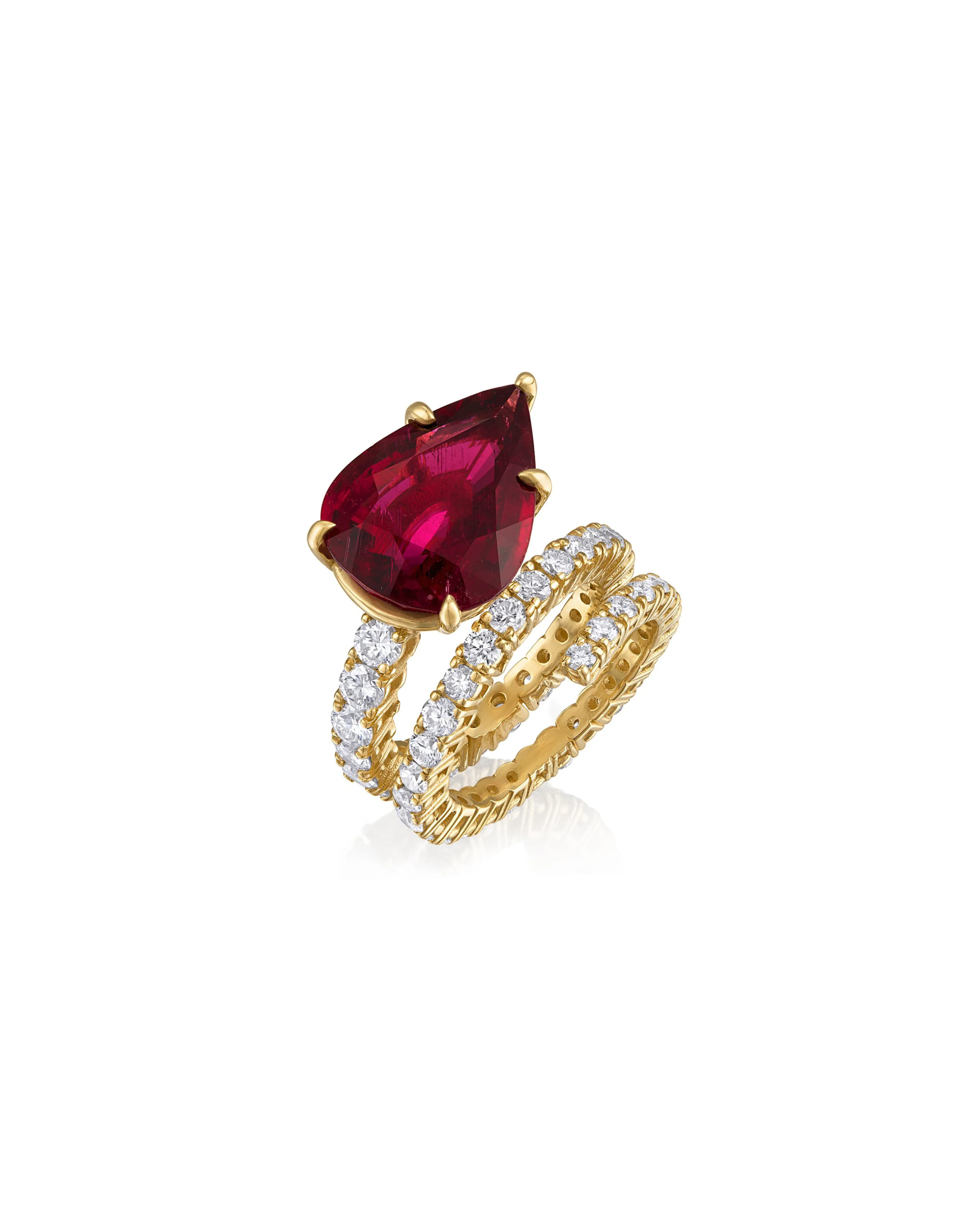RUBELLITE AND DIAMOND SPIRAL RING