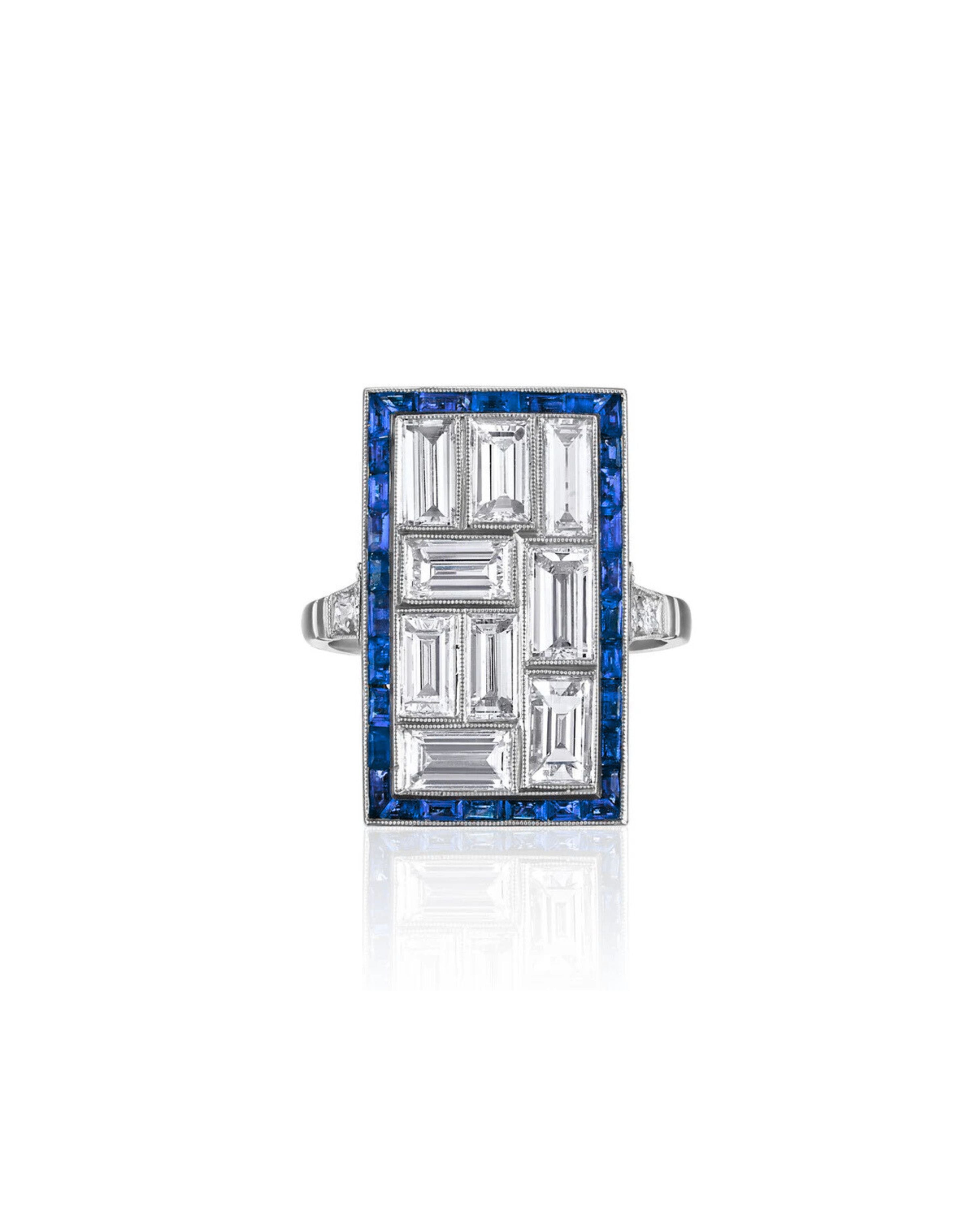 MOSAIC PLATINUM DIAMOND AND SAPPHIRE RING