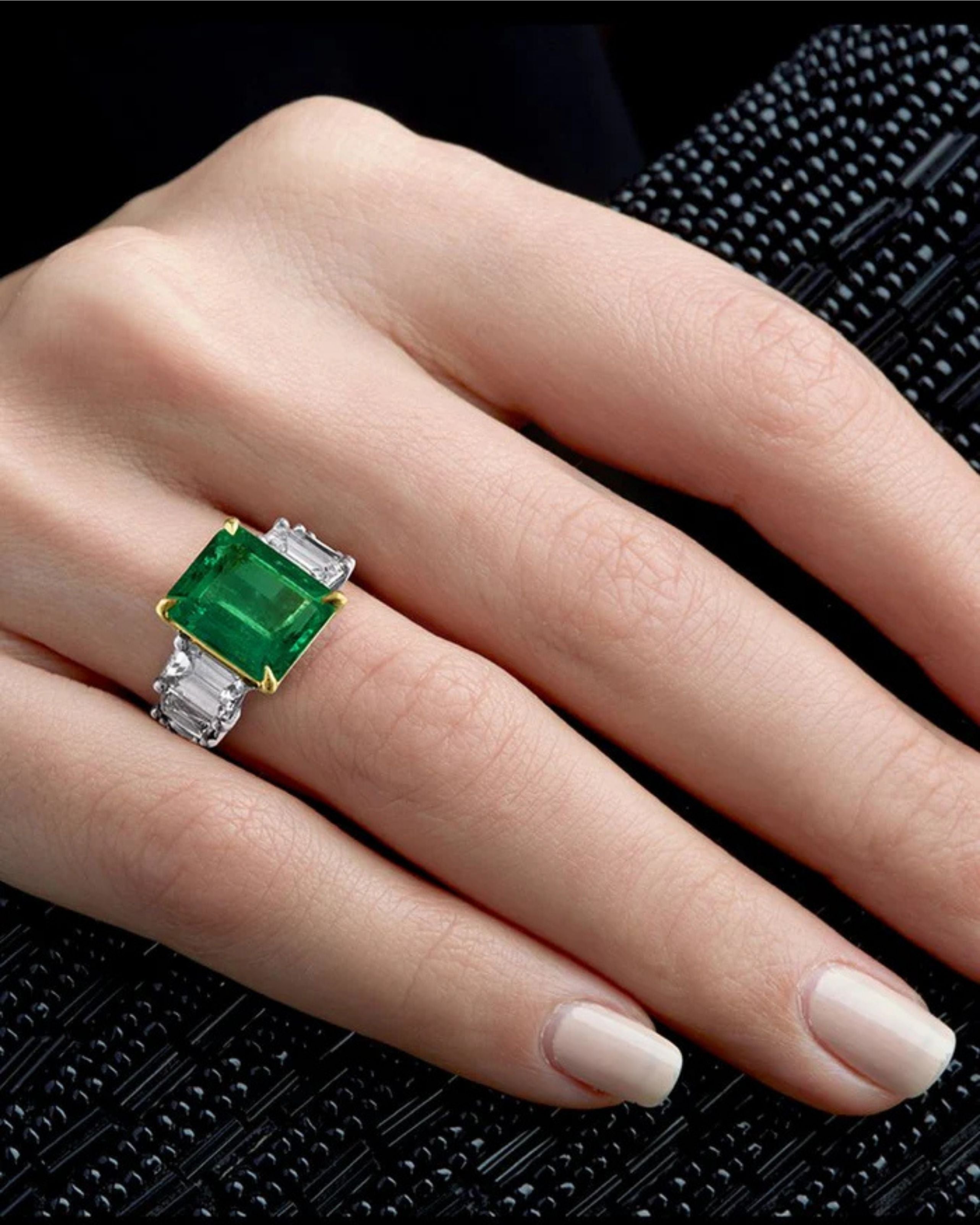 Triple Step Colombian Emerald Ring