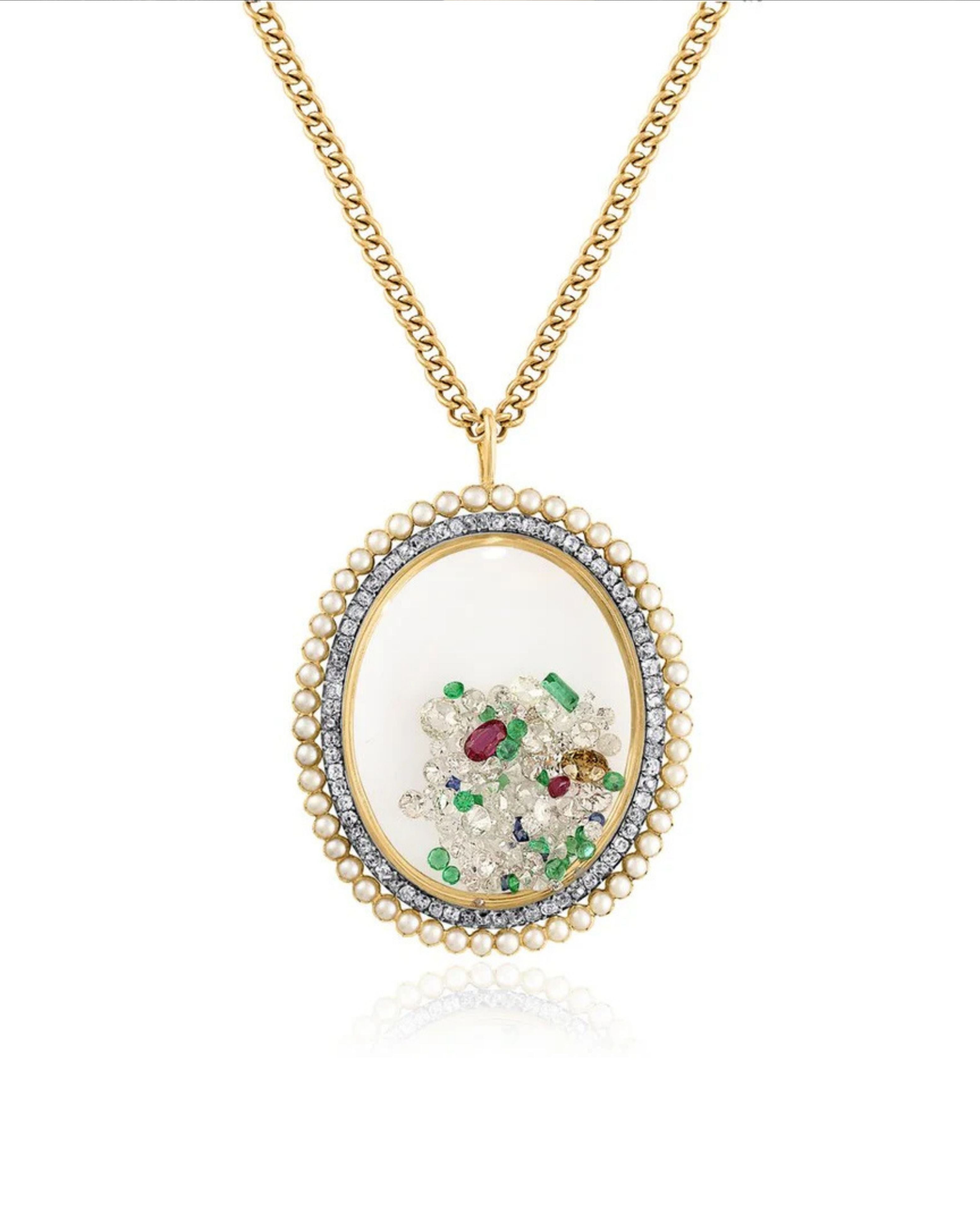 Tutti Frutti Gem Floating Pendant Necklace