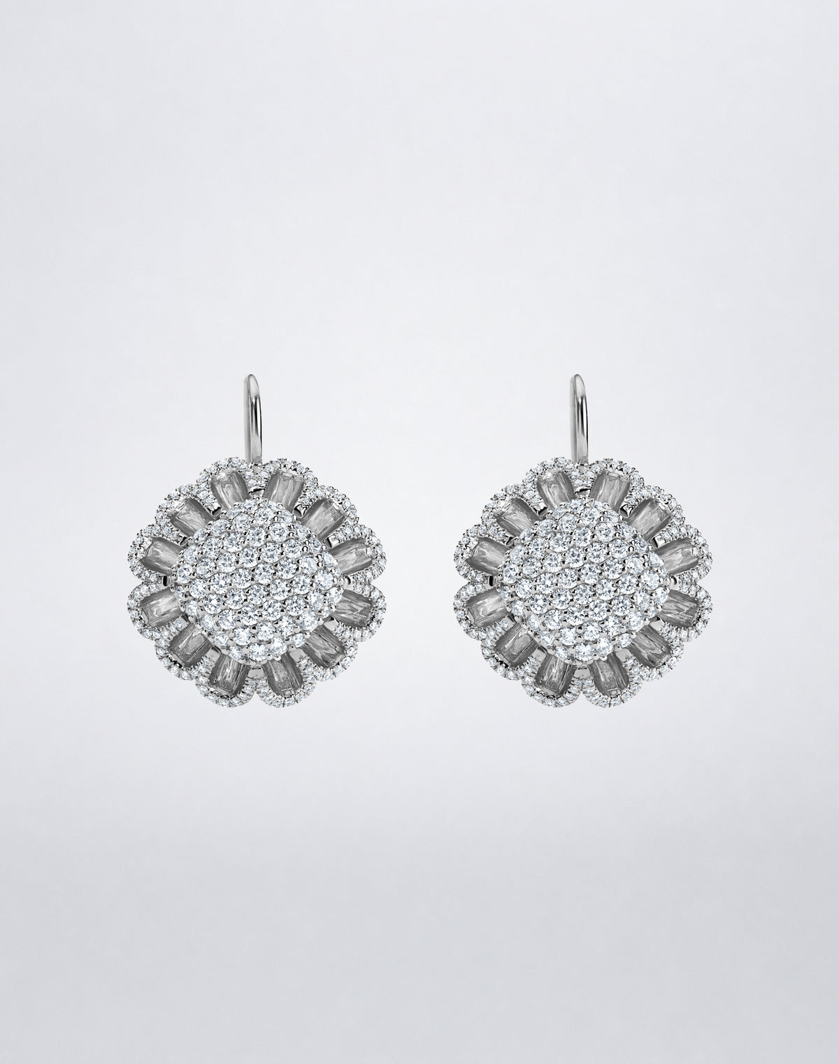 Mindi Mond New York Floating Hues All Diamond Petite Drop Earrings with pavé diamonds in signature elliptical settings in 18K white gold
