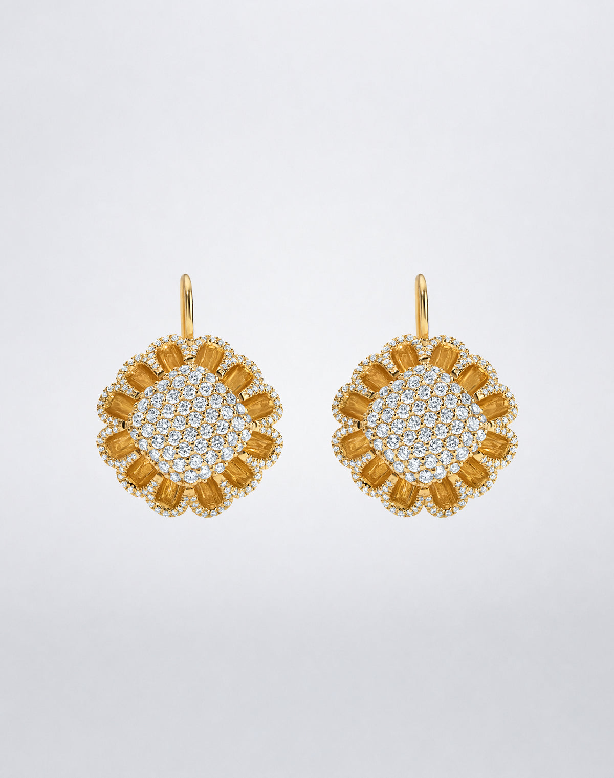 Mindi Mond New York Floating Hues All Diamond Petite Drop Earrings with pavé diamonds in signature elliptical settings in 18K yellow gold