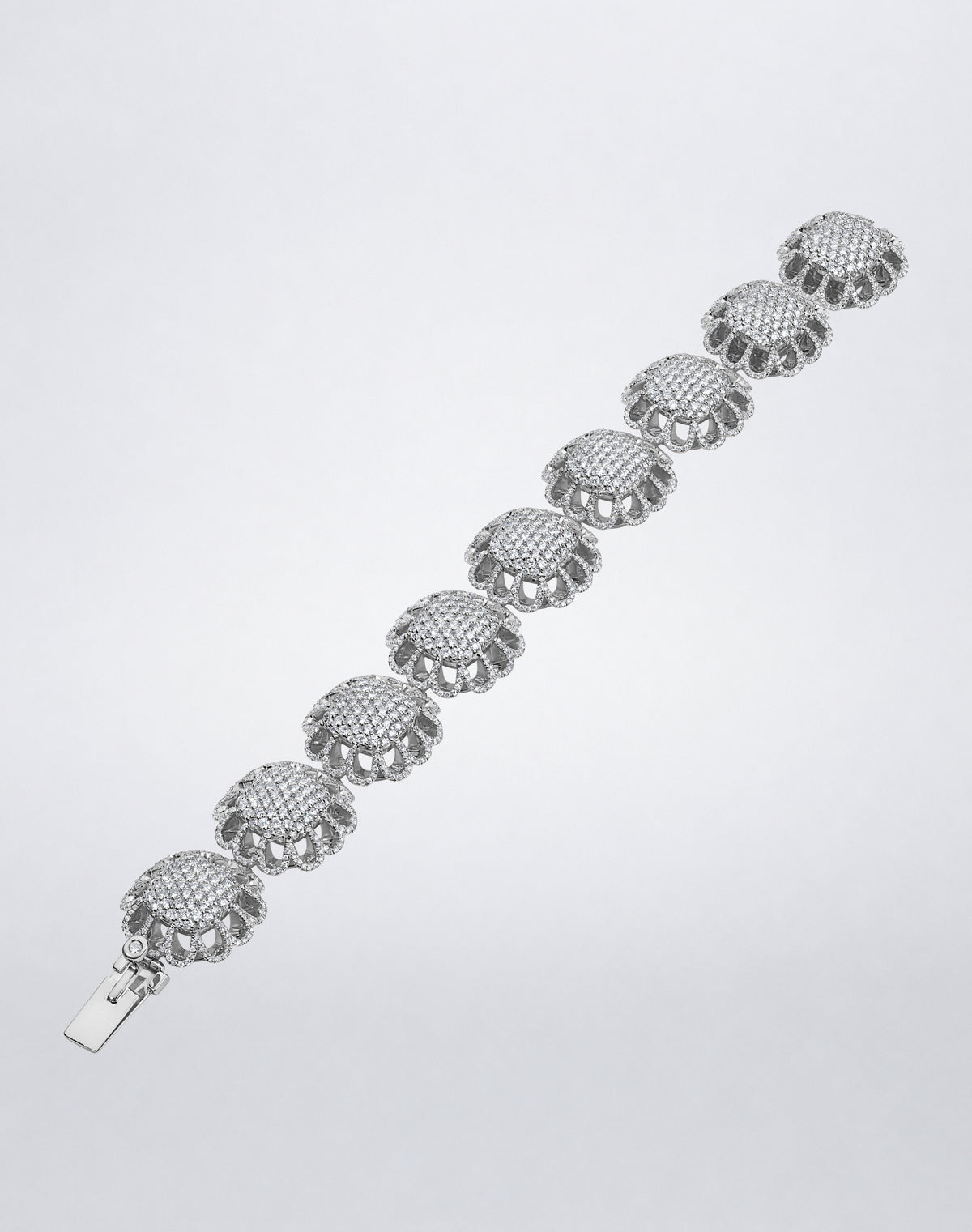 Full view of Mindi Mond New York Floating Hues All Diamond Bracelet with round brilliant diamonds in 18K white gold