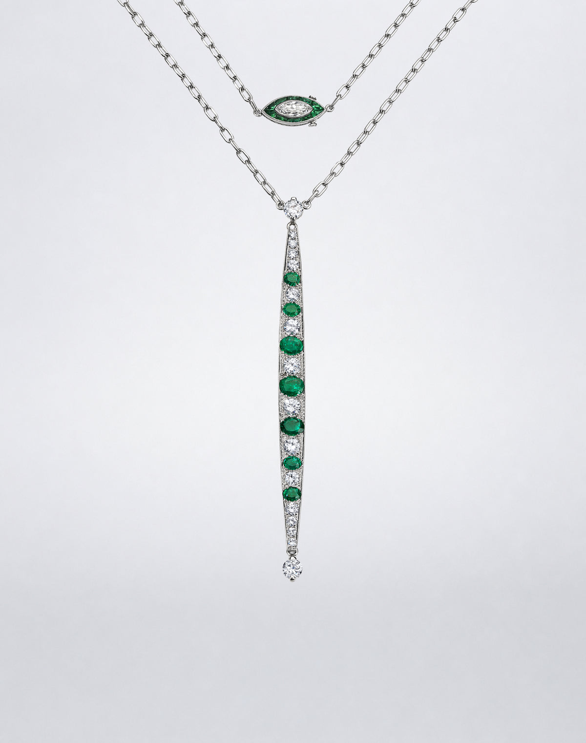 Emerald and Diamond Double Wrap Bar Sautoir