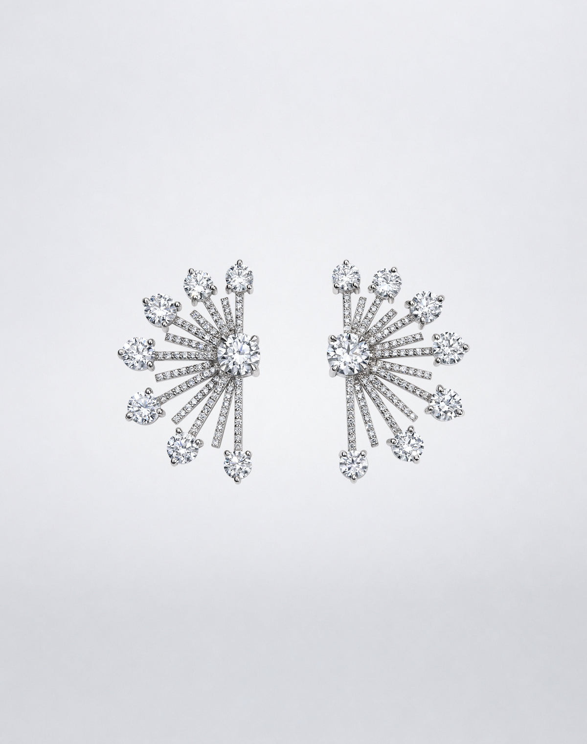 Mindi Mond New York SPOKE Radiant Diamond Spoke Earrings with round brilliant diamonds and pavé diamond spokes in 18K white gold