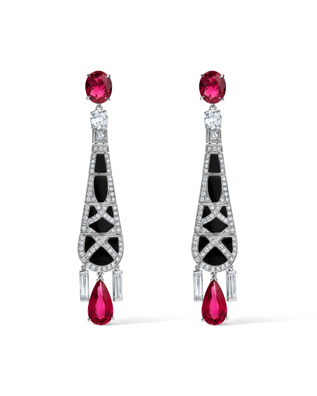 Geometric Onyx Rubellite Ear Dusters