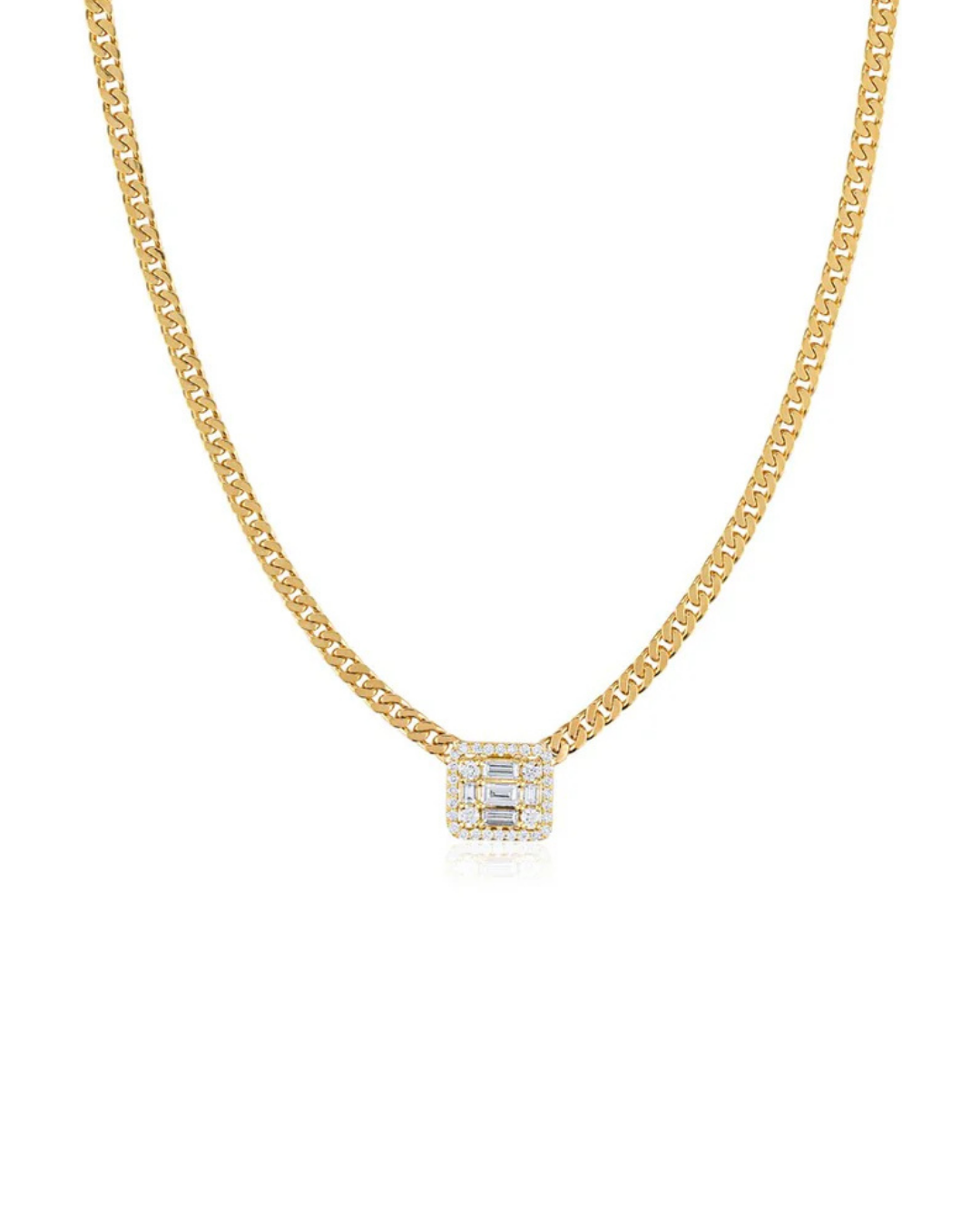 Clarity Halo Wide Link Cube Necklace