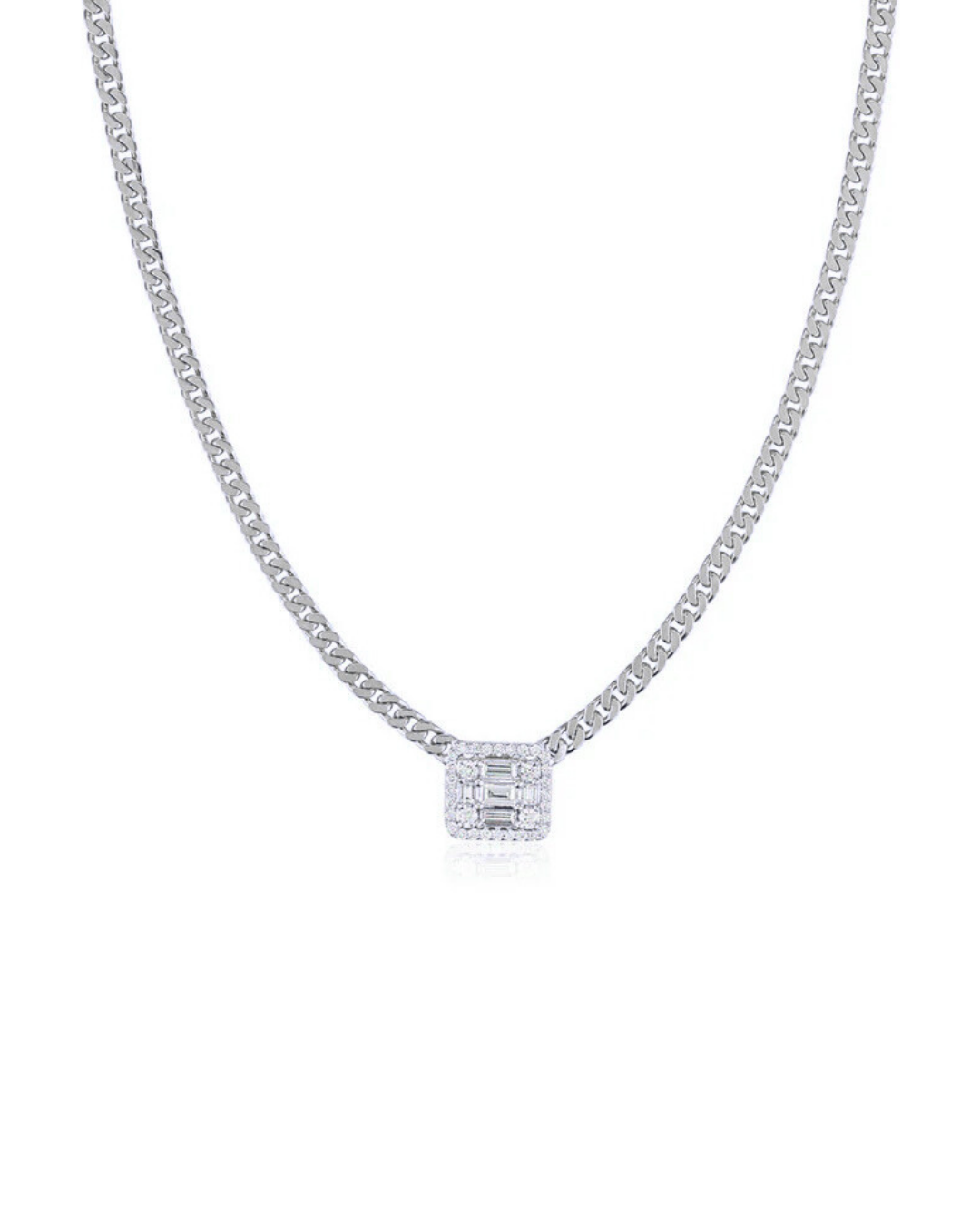 Clarity Halo Wide Link Cube Necklace