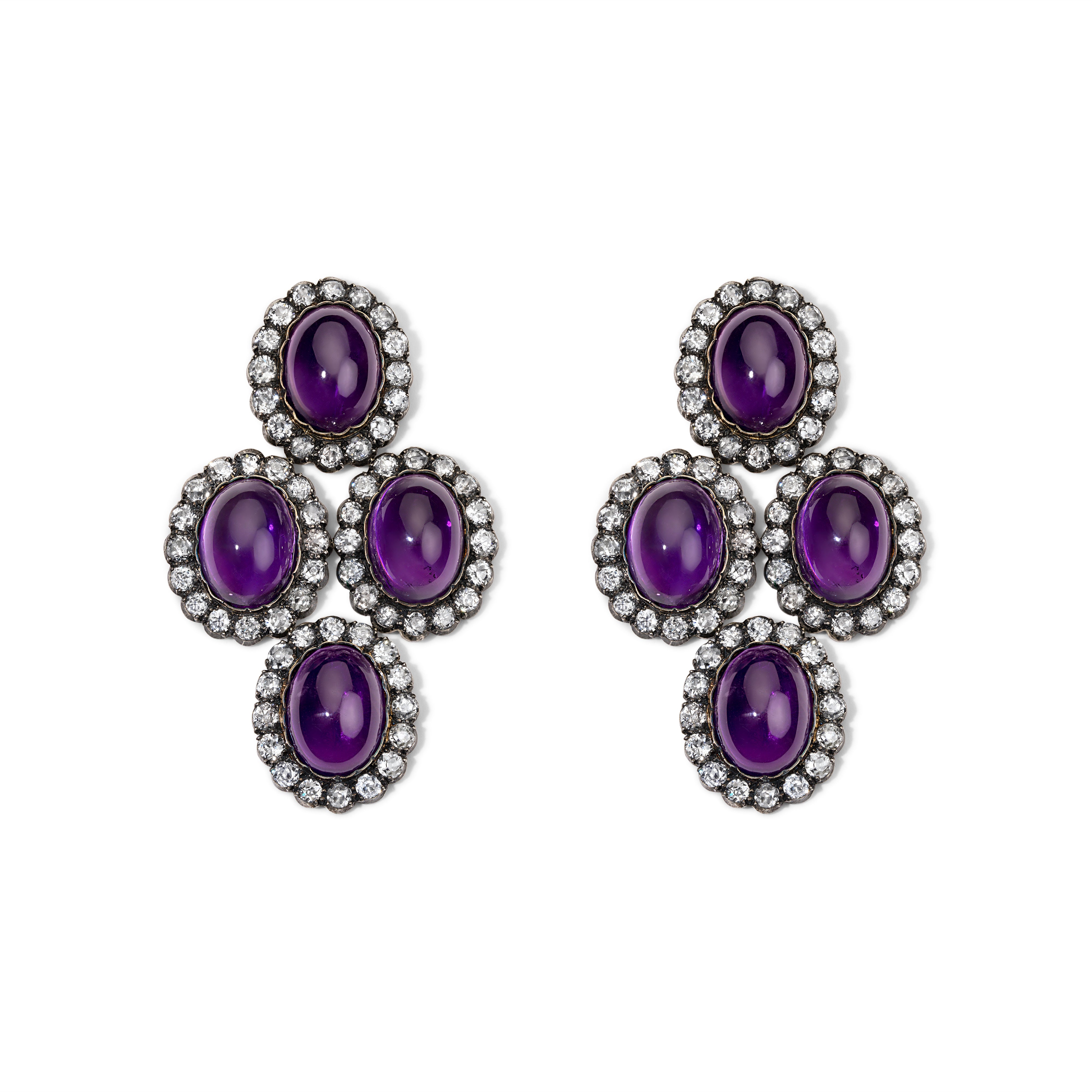 Amethyst and Old Mine Diamond Girandole Earrings