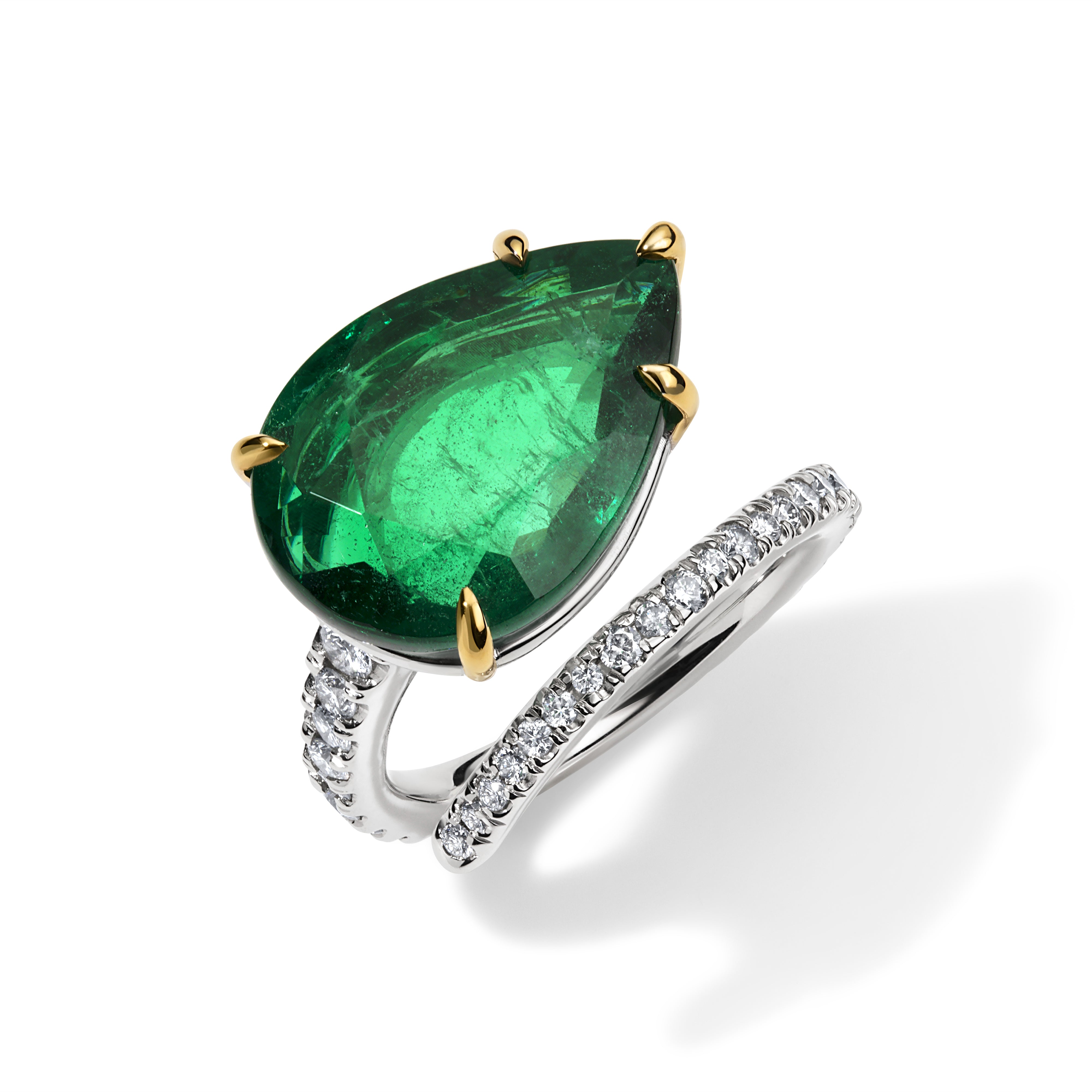 Emerald and Diamond Orbit Ring