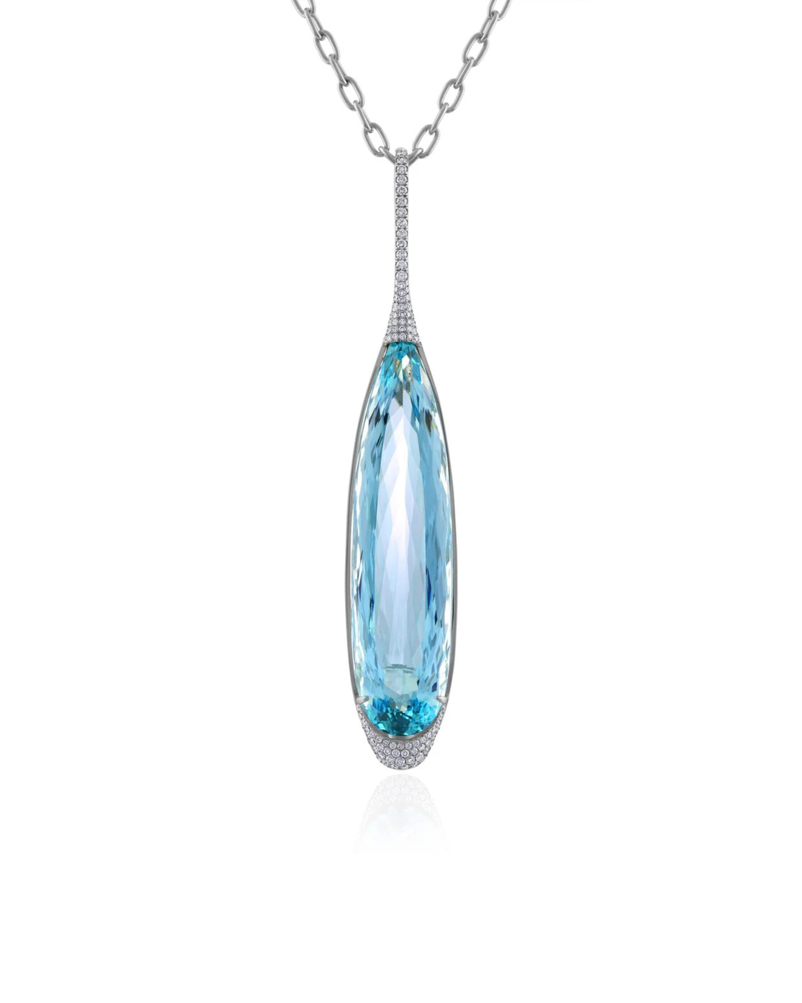 Aquamarine Diamond Pendant Link Necklace