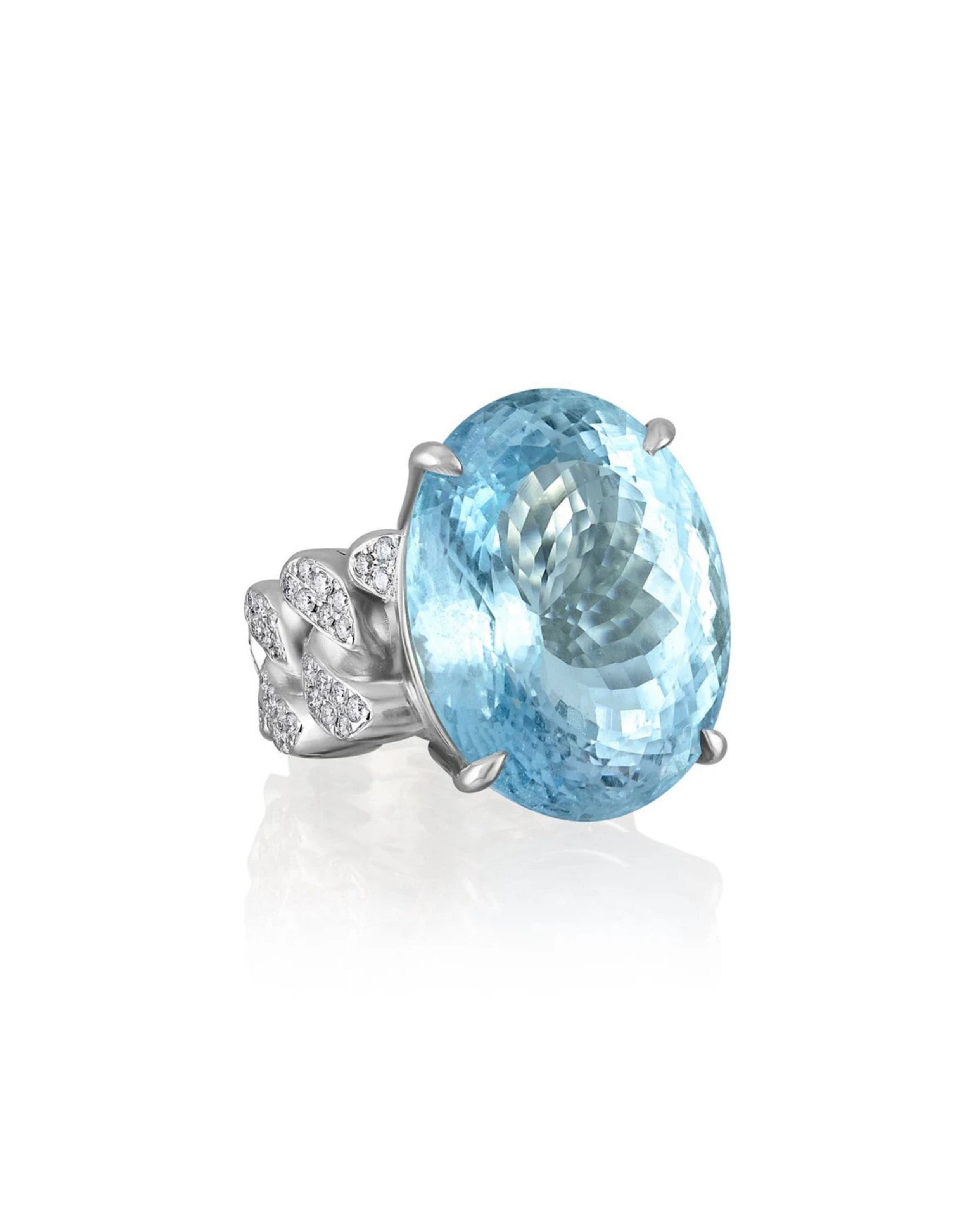 Aquamarine & Diamond Link Ring