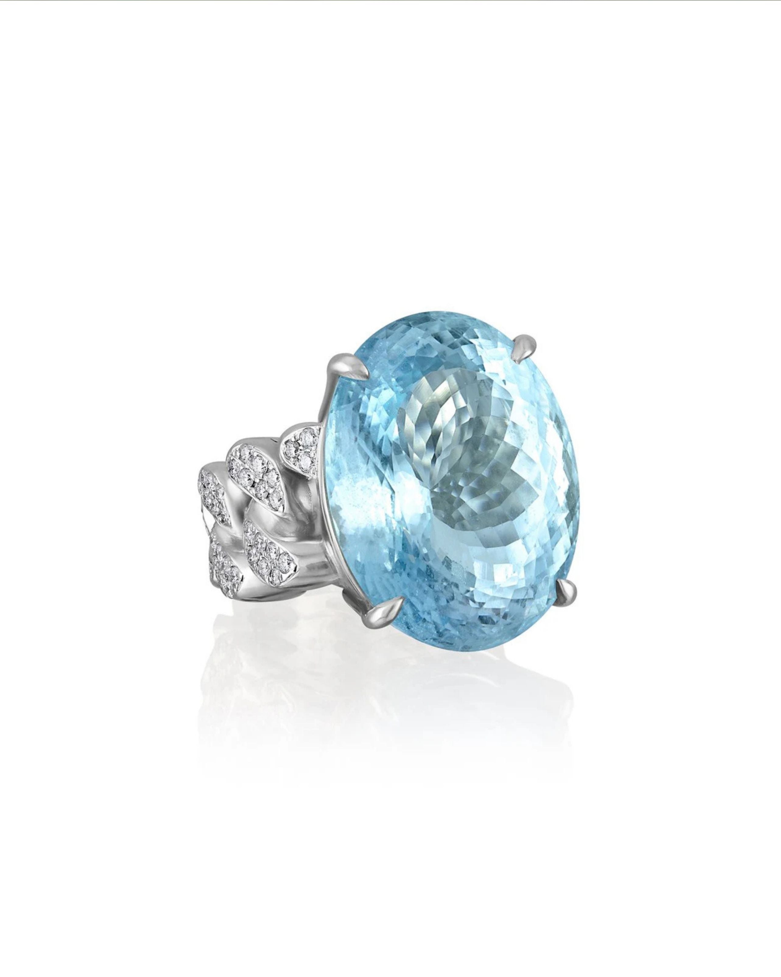 Aquamarine & Diamond Link Ring
