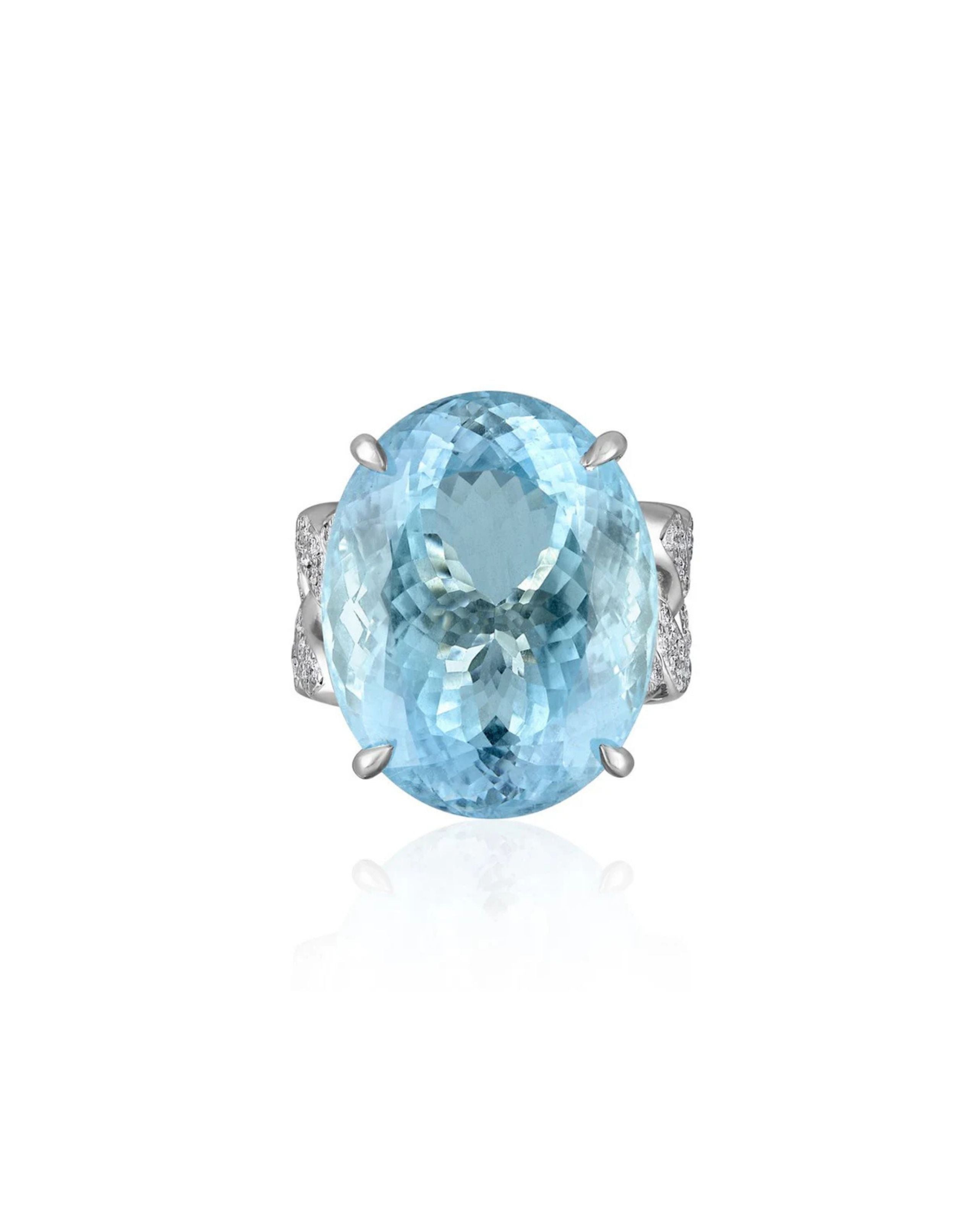Aquamarine & Diamond Link Ring