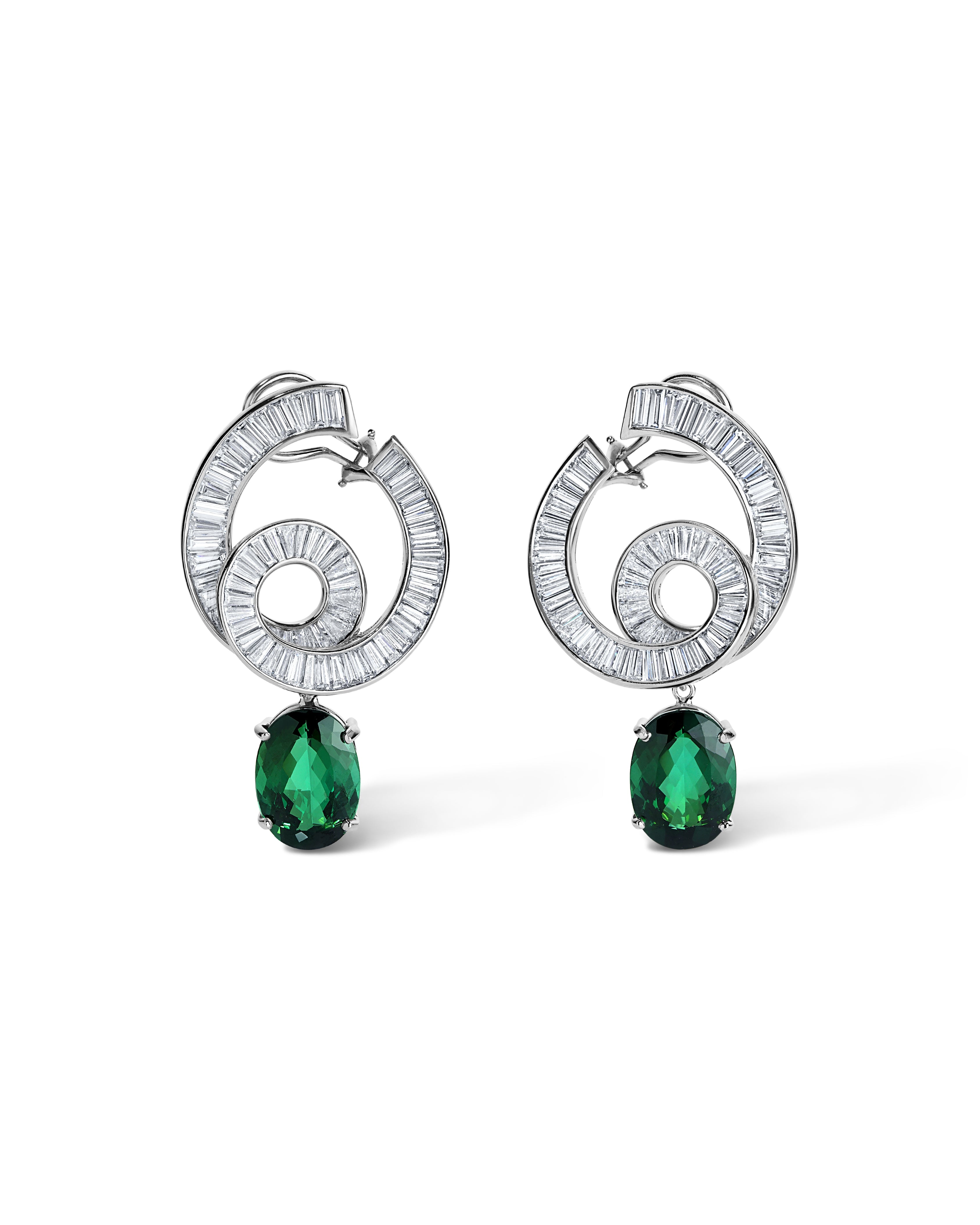 Celestial Diamond and Green Tourmaline Detachable Earrings