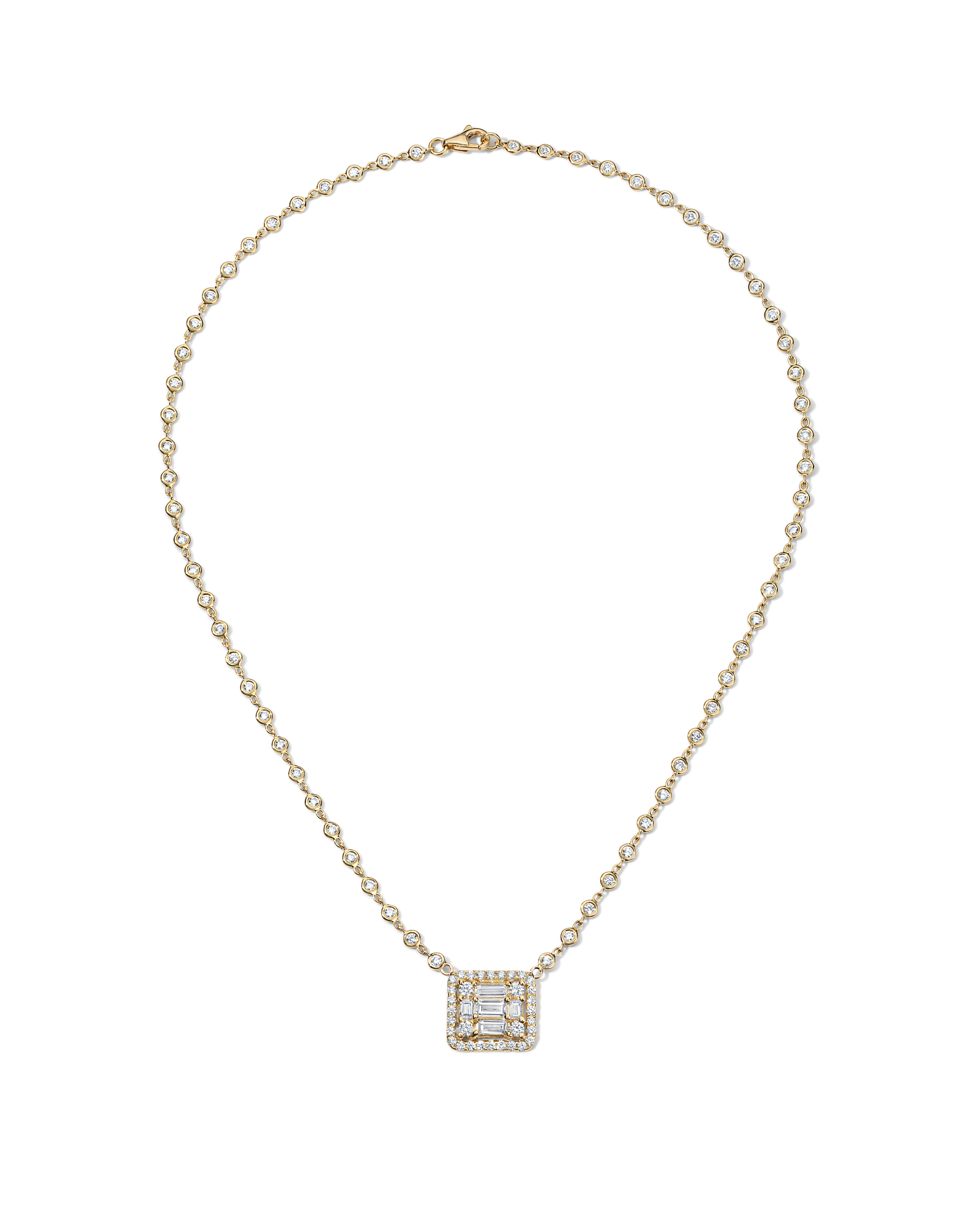 Clarity All Diamond Halo Cube Necklace
