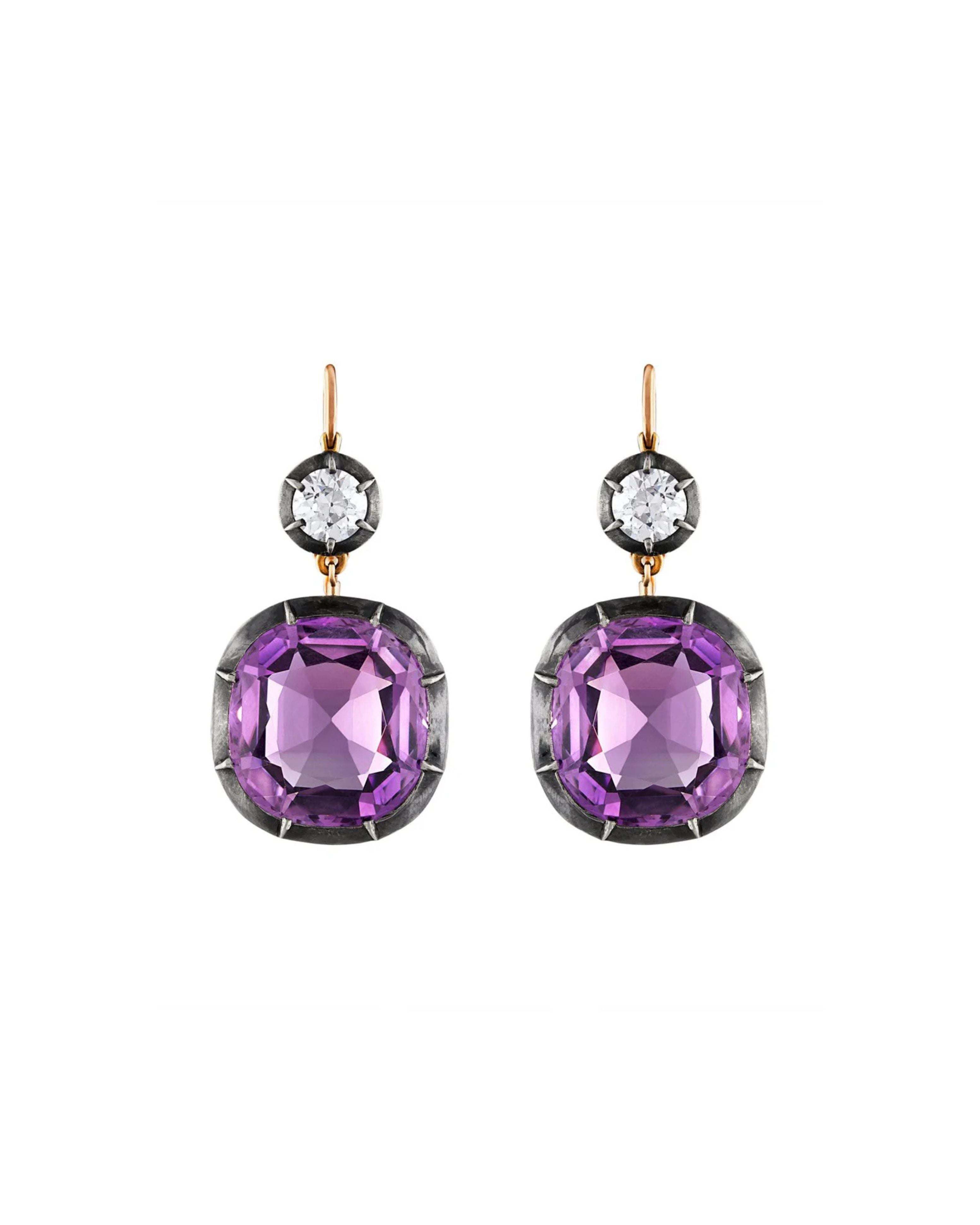 Collet Set Amethyst Diamond Drop Earrings