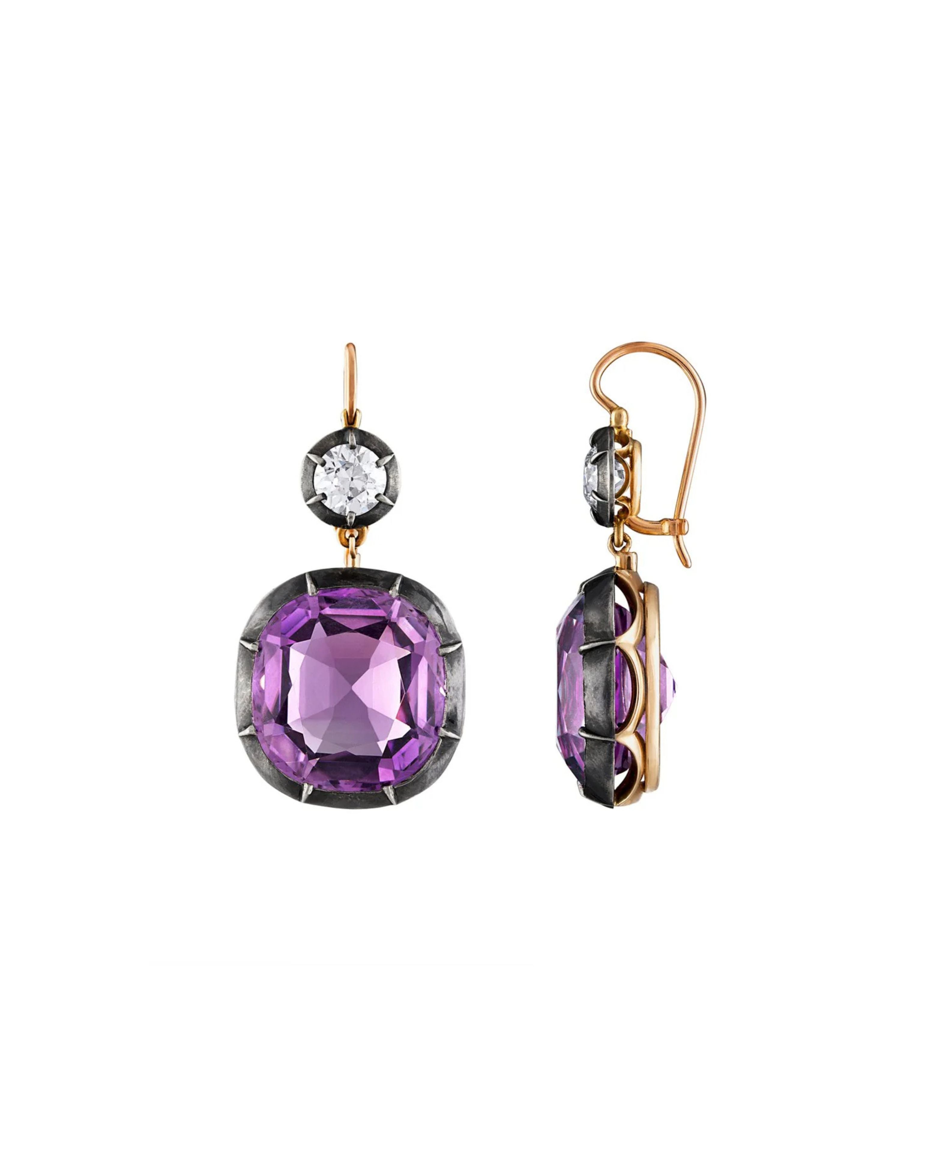 Collet Set Amethyst Diamond Drop Earrings