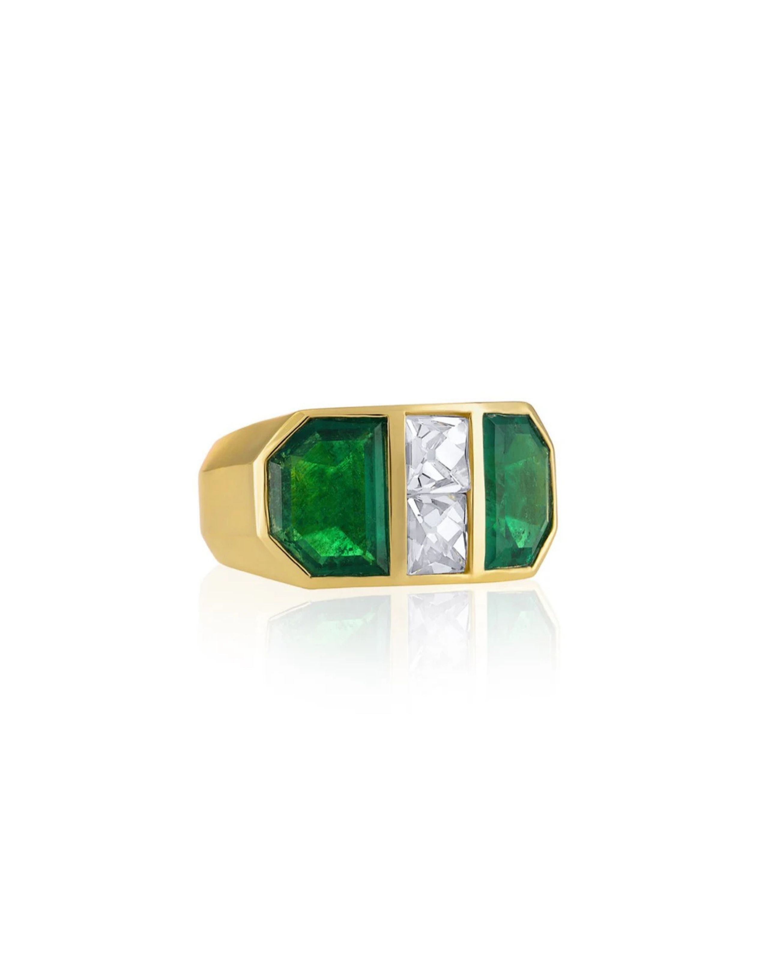 Colombian Emerald Shield & French Cut Diamond Ring