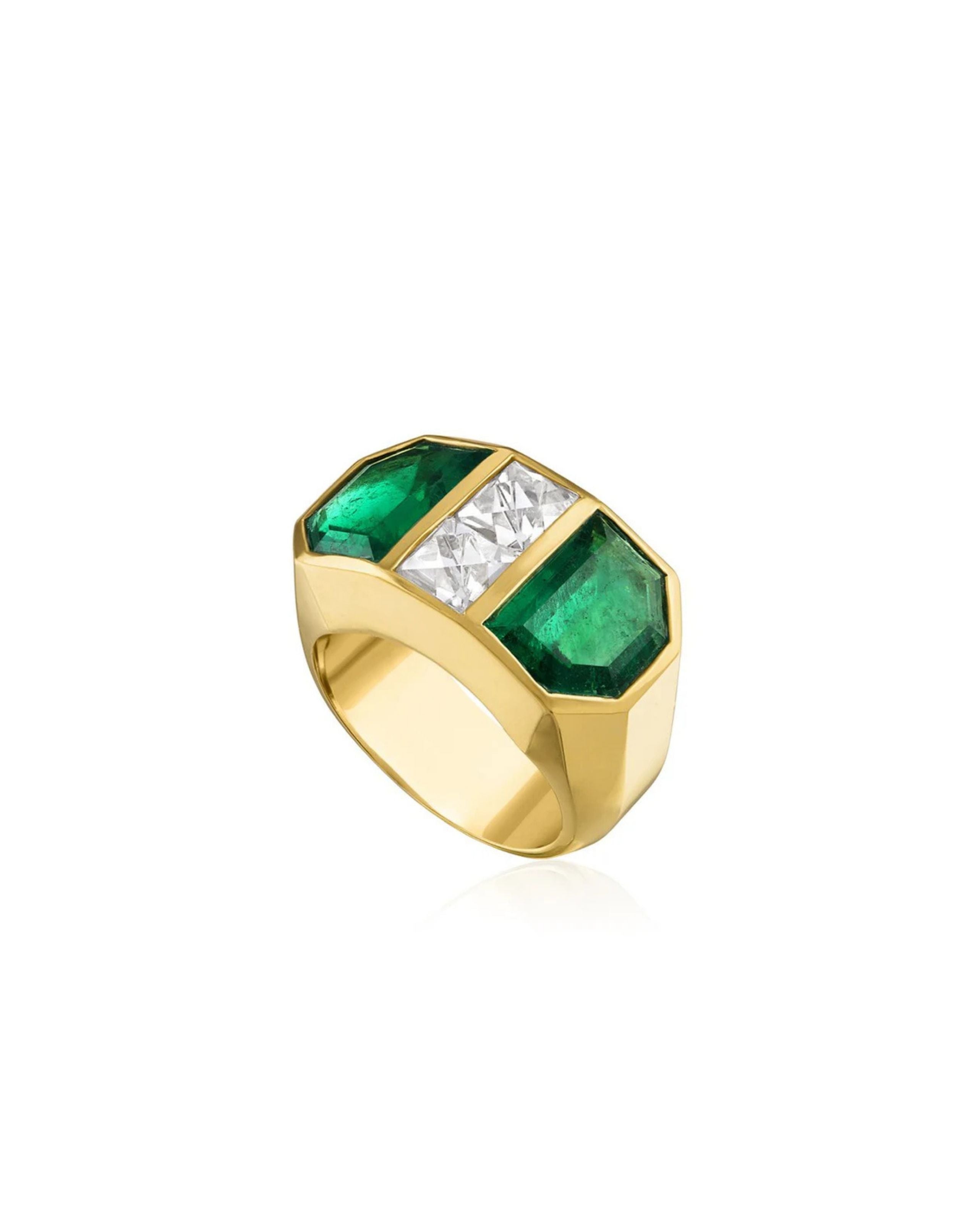 Colombian Emerald Shield & French Cut Diamond Ring